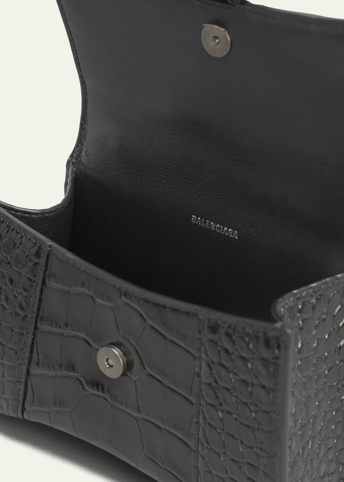 BALENCIAGA: Hourglass top handle Xs bag in crocodile print leather - White