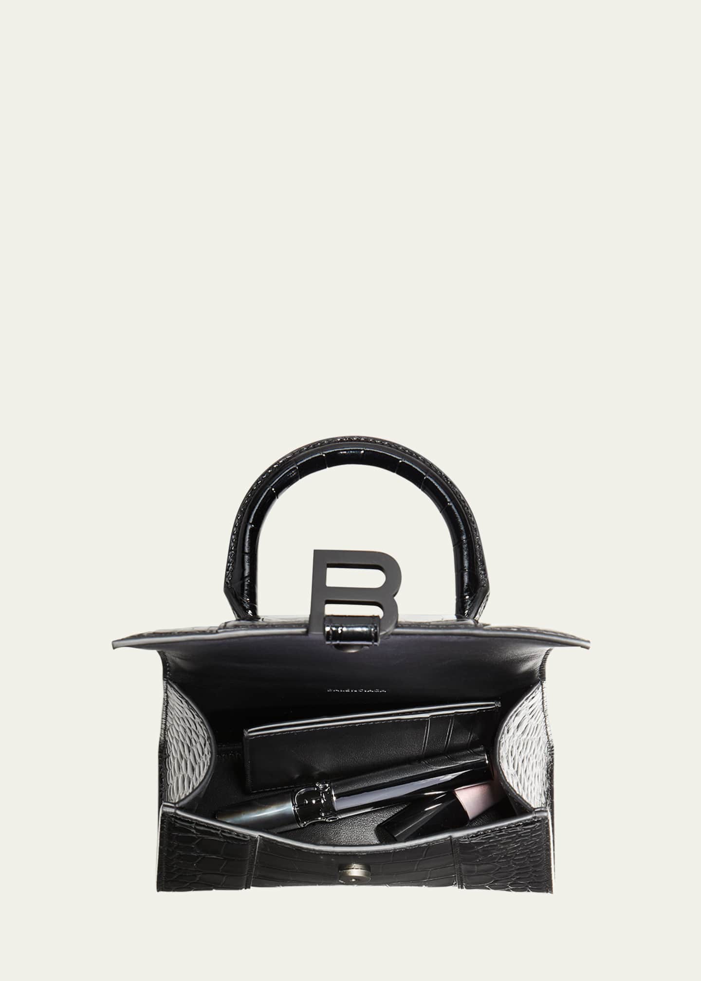 Balenciaga Hourglass XS Crocodile-Embossed Top Handle Bag