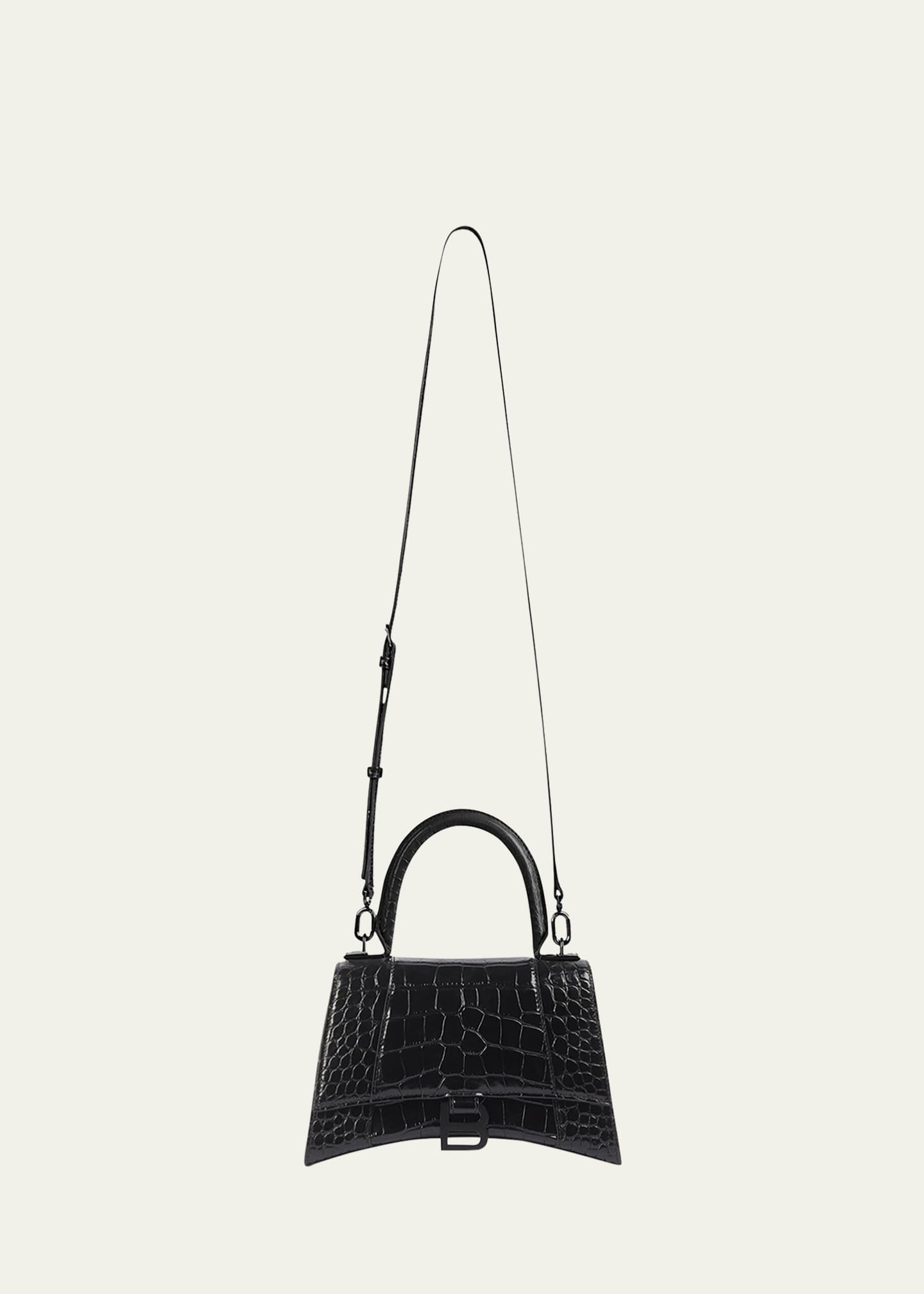 Hourglass XS Crocodile-Embossed Top-Handle Bag