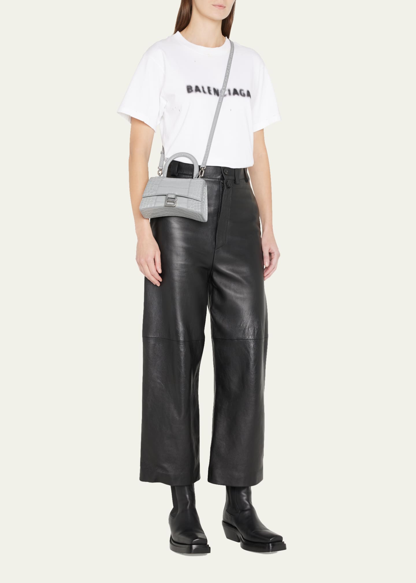 Balenciaga Hourglass XS Crocodile-Embossed Top-Handle Bag