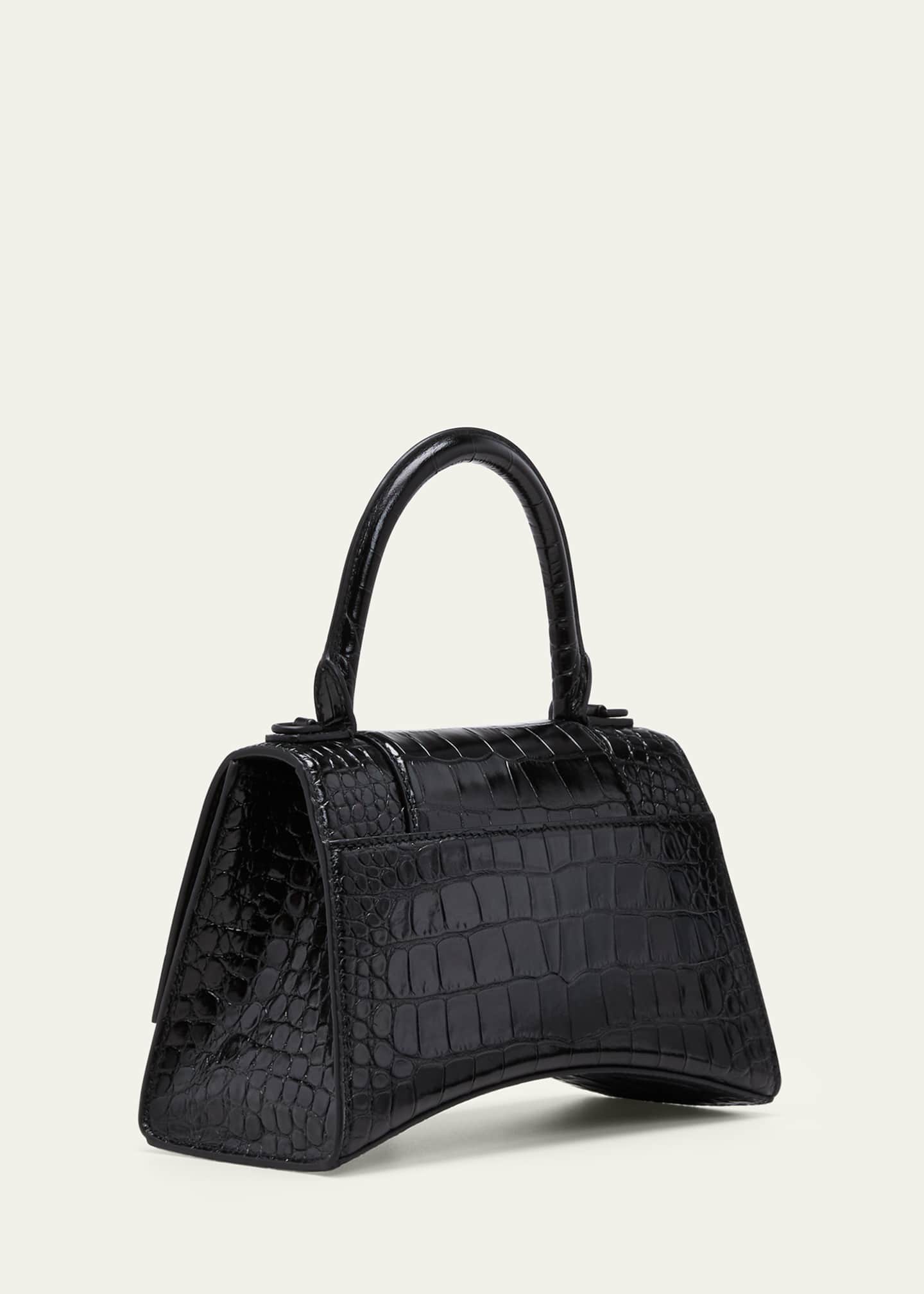 Balenciaga Men's Hourglass Men Medium Zip Tote Bag Crocodile Embossed - Black