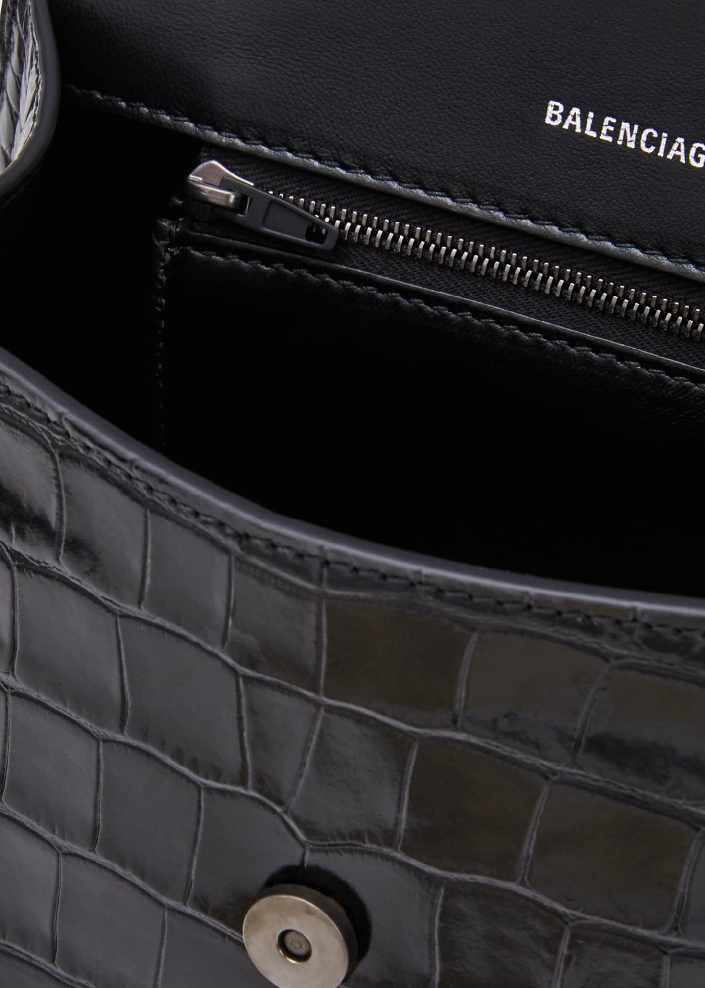 Balenciaga Hourglass Small Handbag Crocodile Embossed - Grey & Silver - Women's - Calfskin