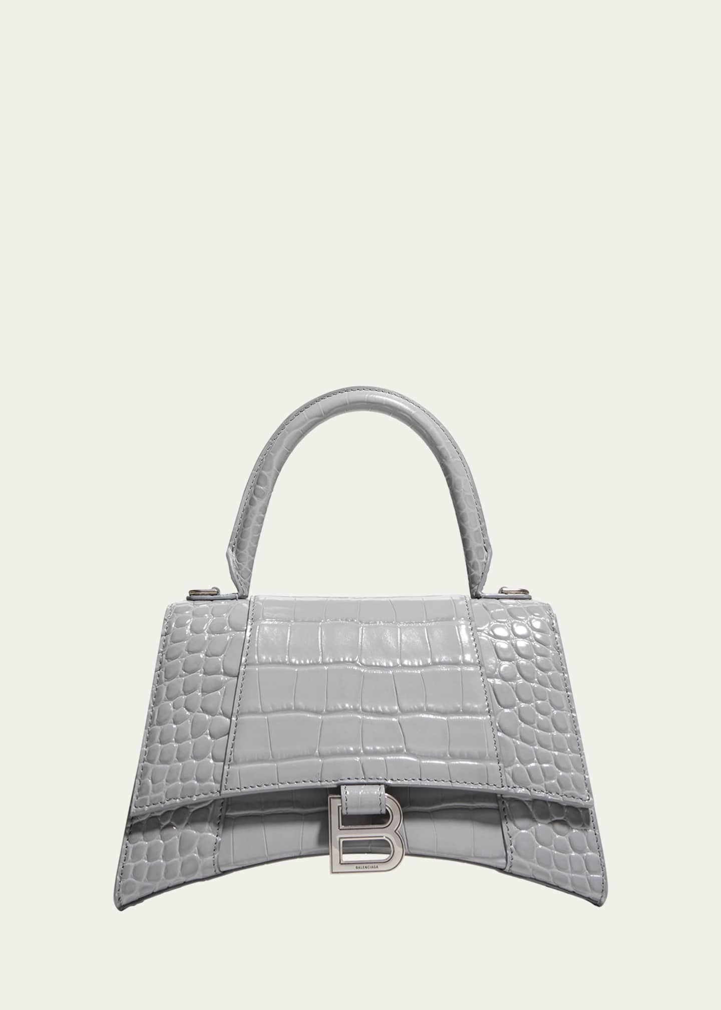 Balenciaga Hourglass Small Croc-Embossed Top-Handle Bag
