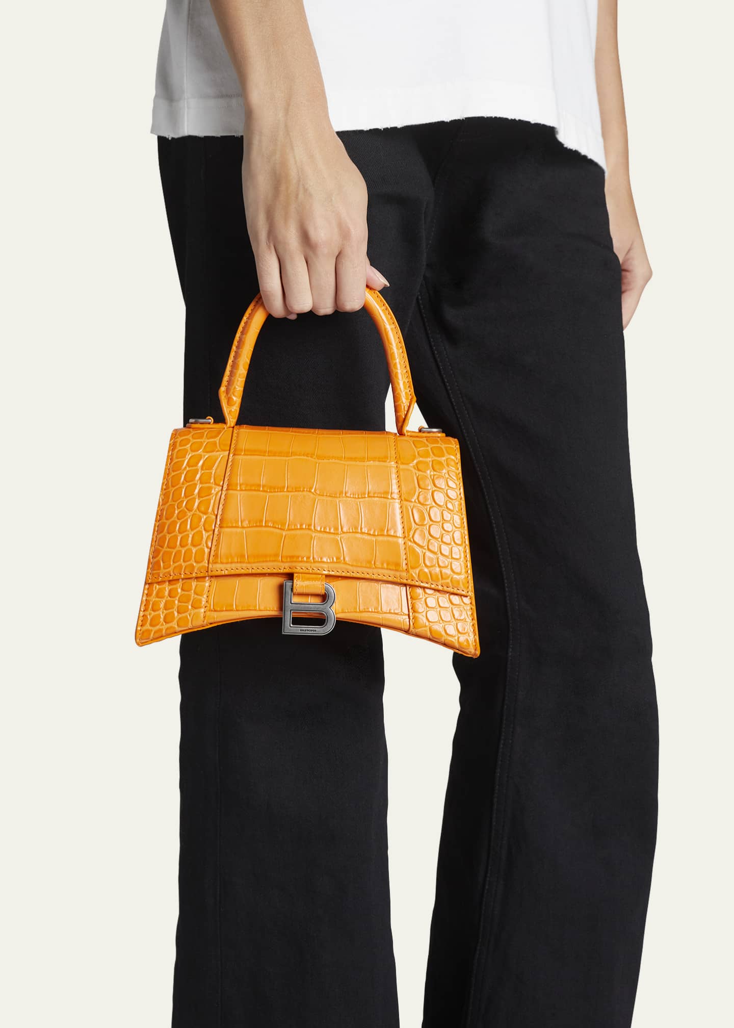 Balenciaga Hourglass Small Shiny CrocEmbossed TopHandle Bag Bergdorf Goodman