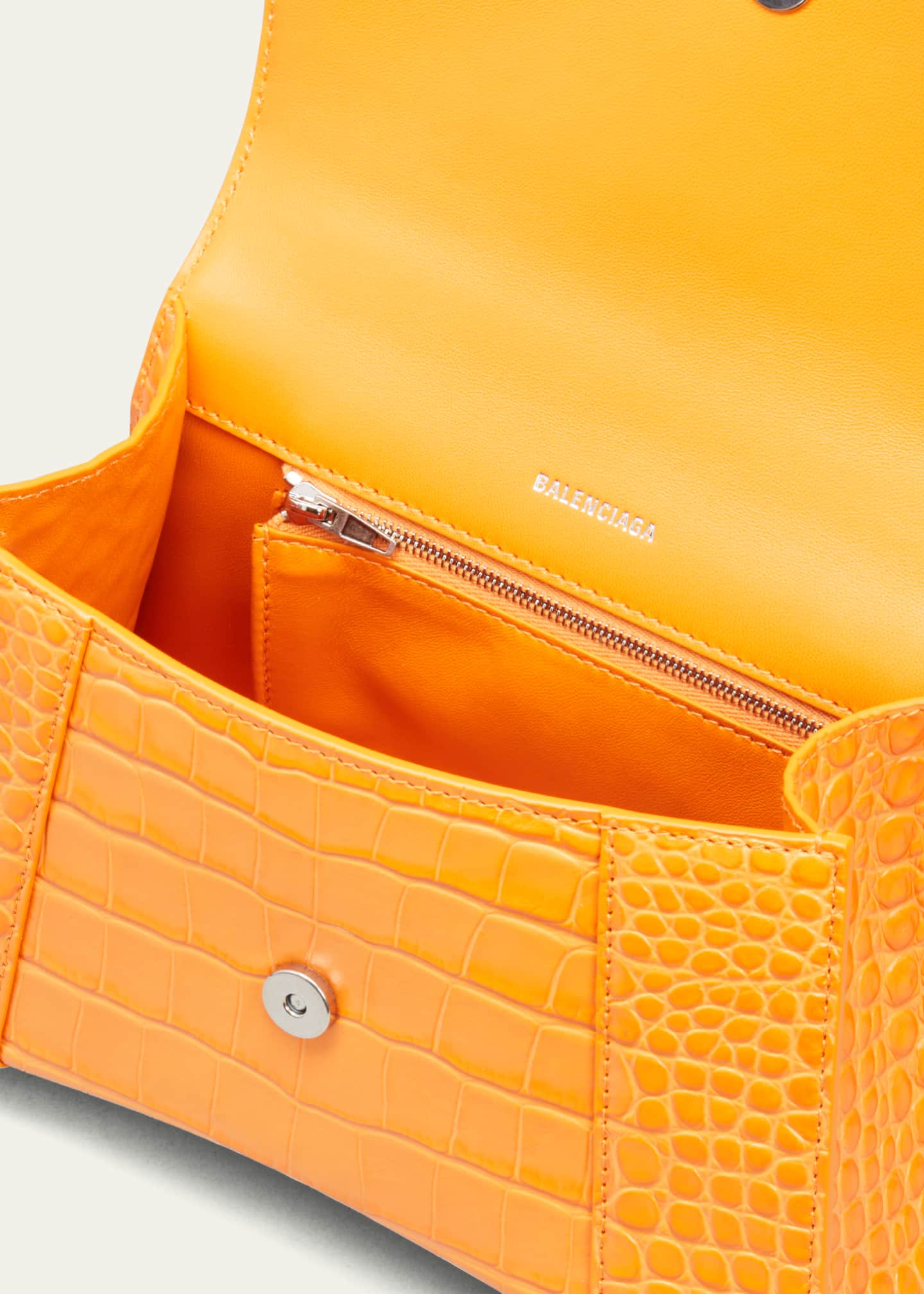 Balenciaga Hourglass Small Shiny Croc-Embossed Top-Handle Bag