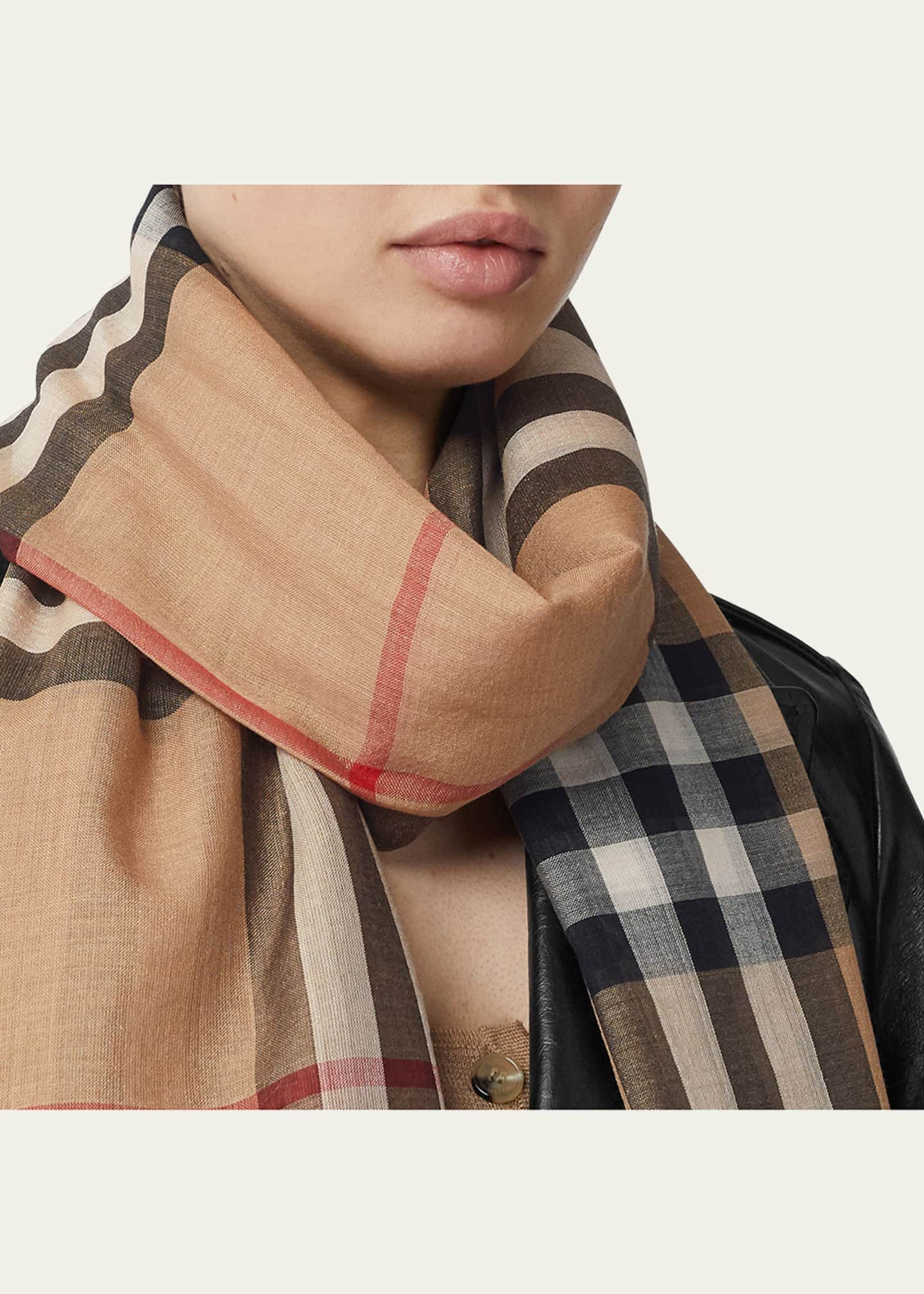 Shop Burberry Giant Check Gauze Scarf