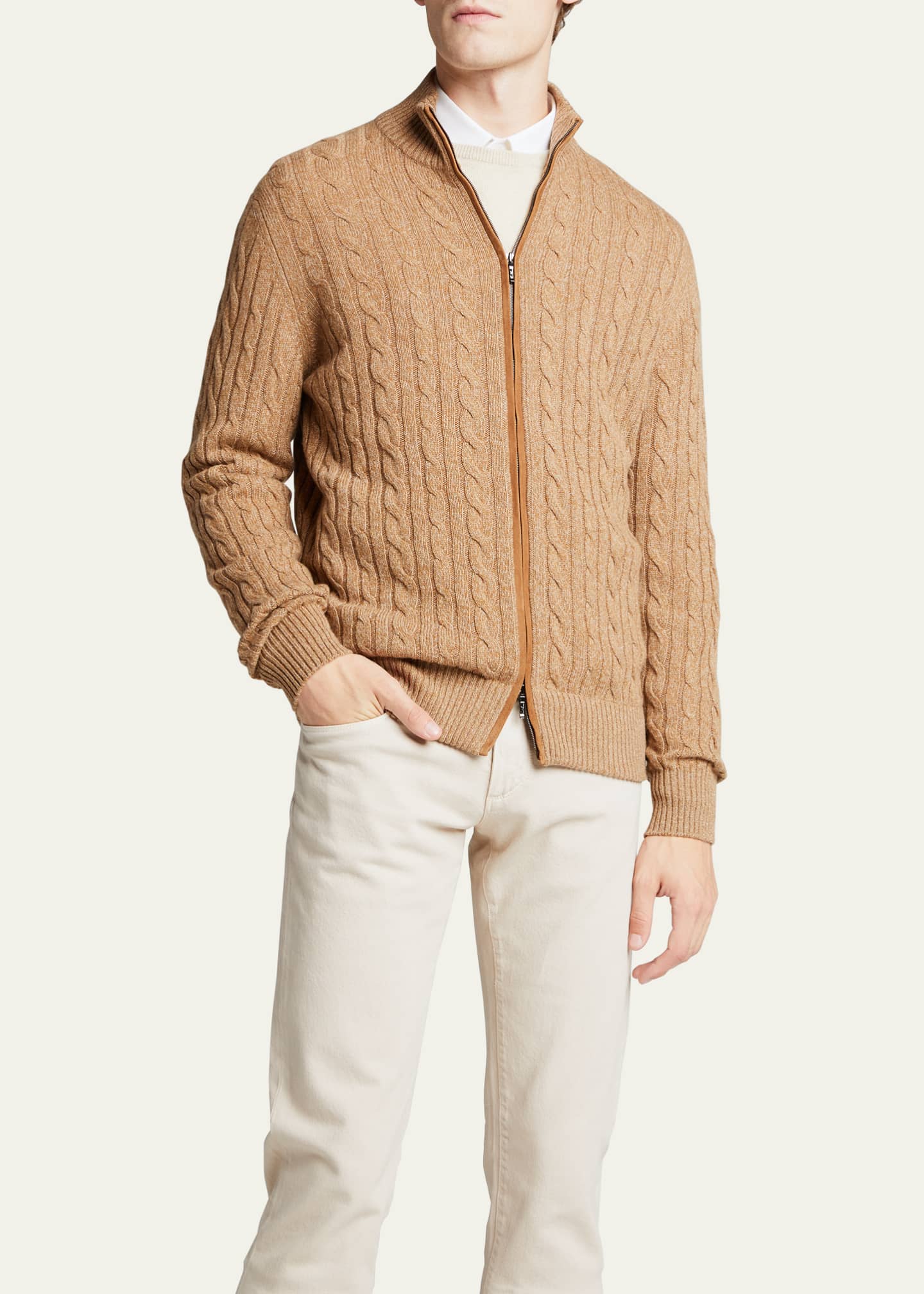 Loro Piana Men's CableKnit Cashmere ZipFront Sweater Bergdorf Goodman