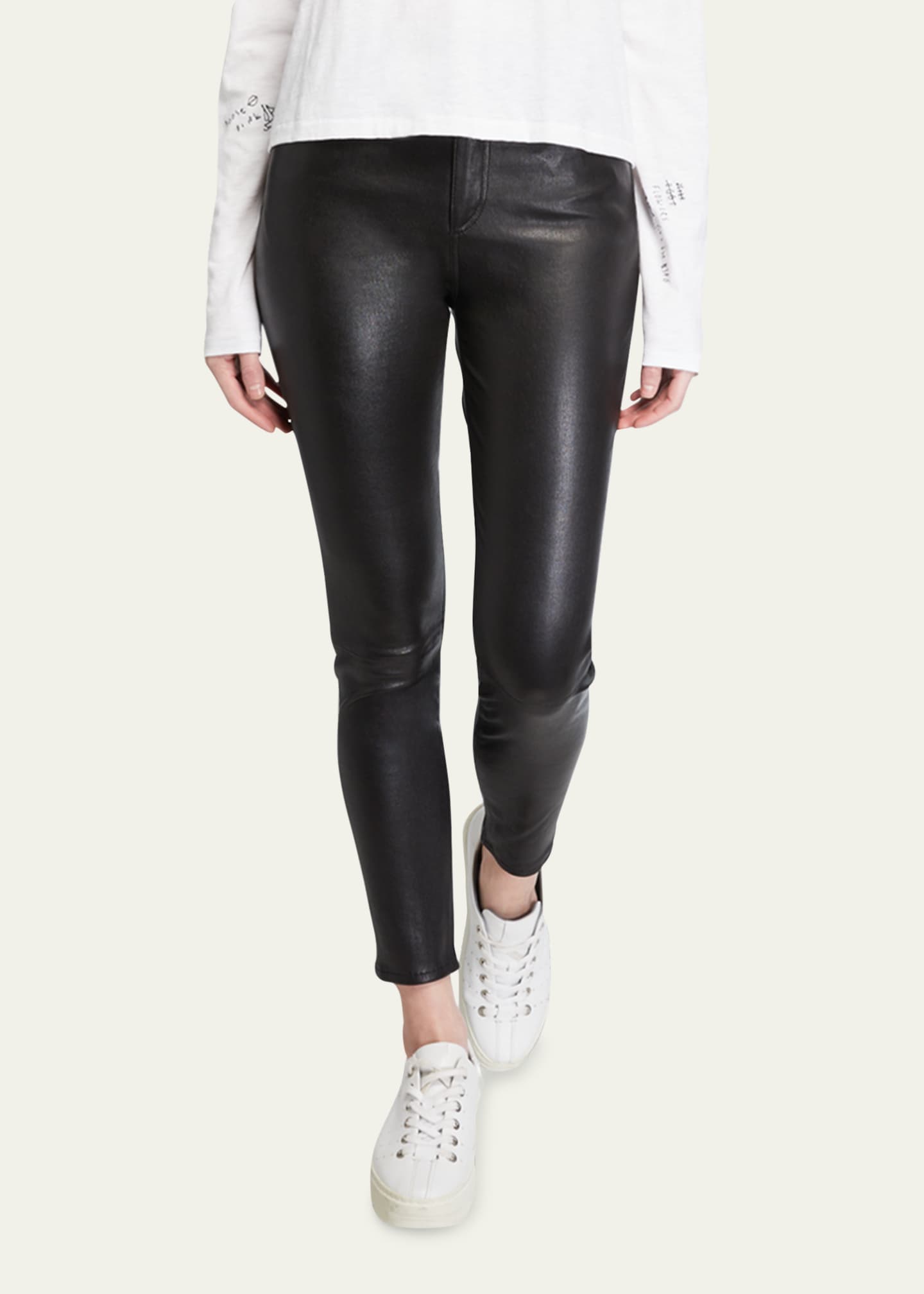 Peach Black Leather Look Tight High Rise Nina Stretch Pants