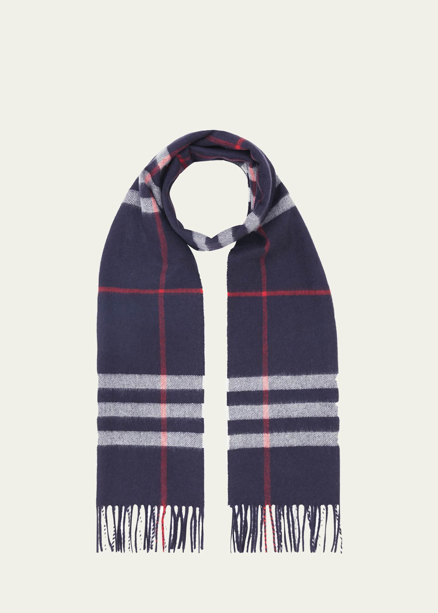 Check Cashmere Scarf in Navy | Burberry® Official