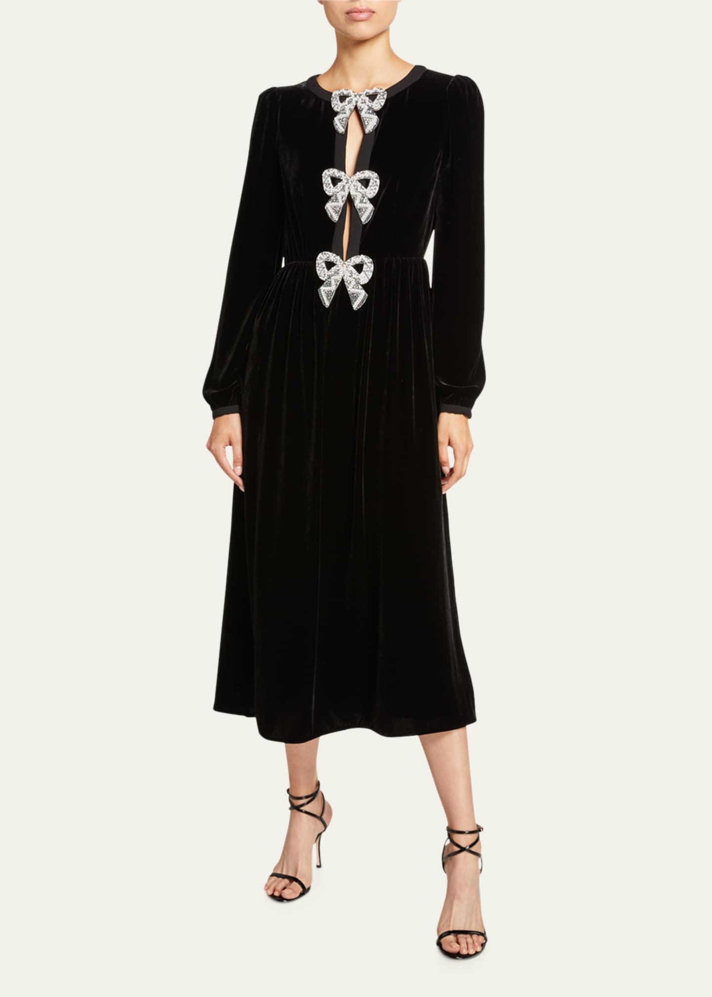 Saloni Camille Velvet Dress w/ Appliques - Bergdorf Goodman