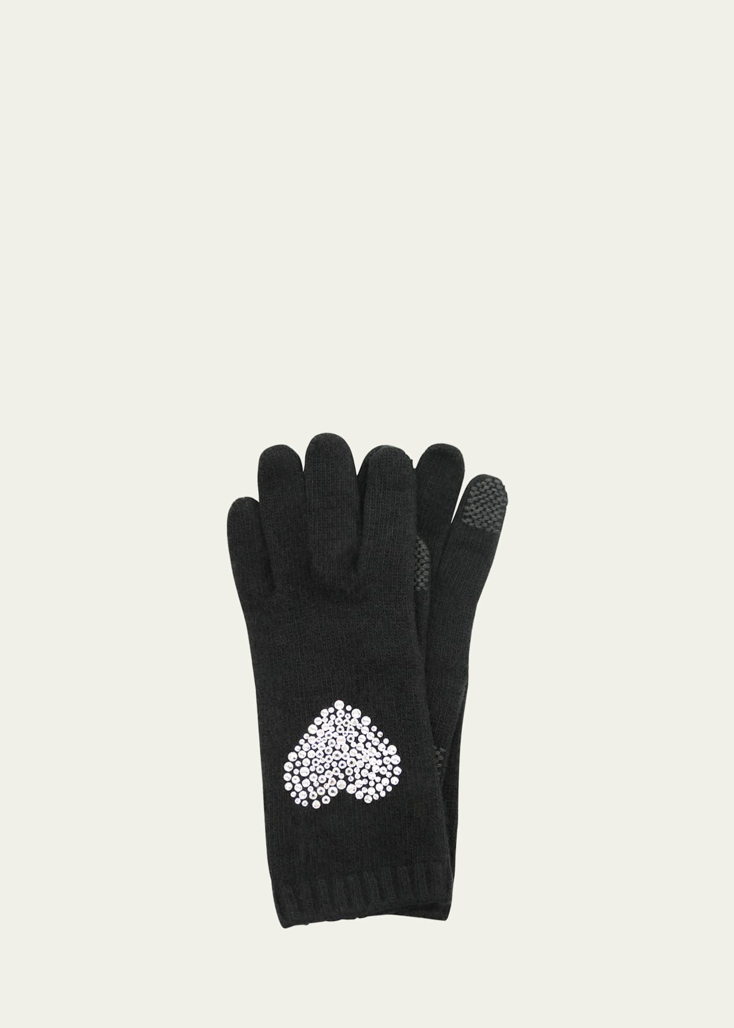 Portolano Cashmere Tech Gloves with Swarovski Heart Bergdorf Goodman