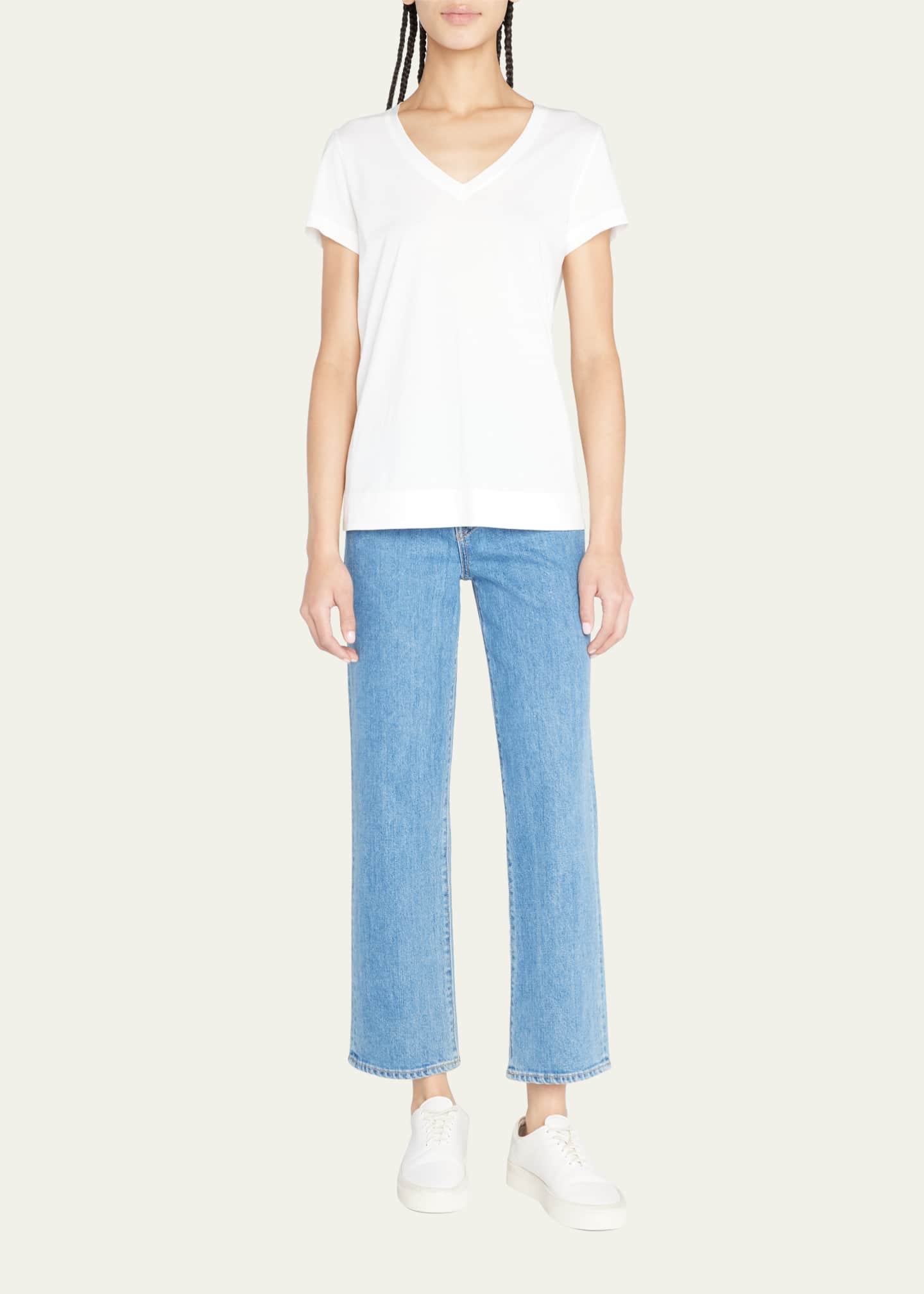 Lafayette 148 New York Modern V-Neck Short-Sleeve Cotton Jersey Tee Image 2 of 5
