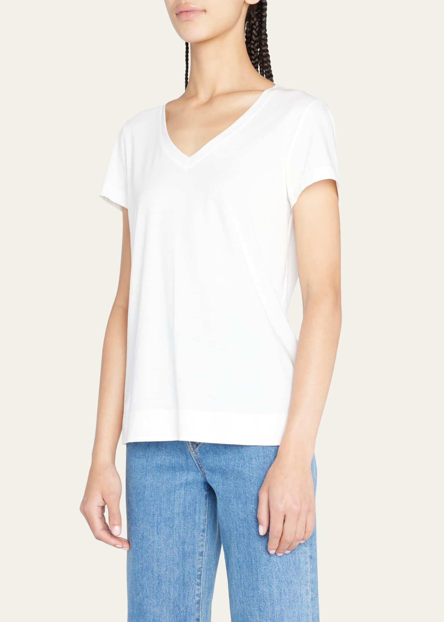 Lafayette 148 New York Modern V-Neck Short-Sleeve Cotton Jersey Tee Image 4 of 5