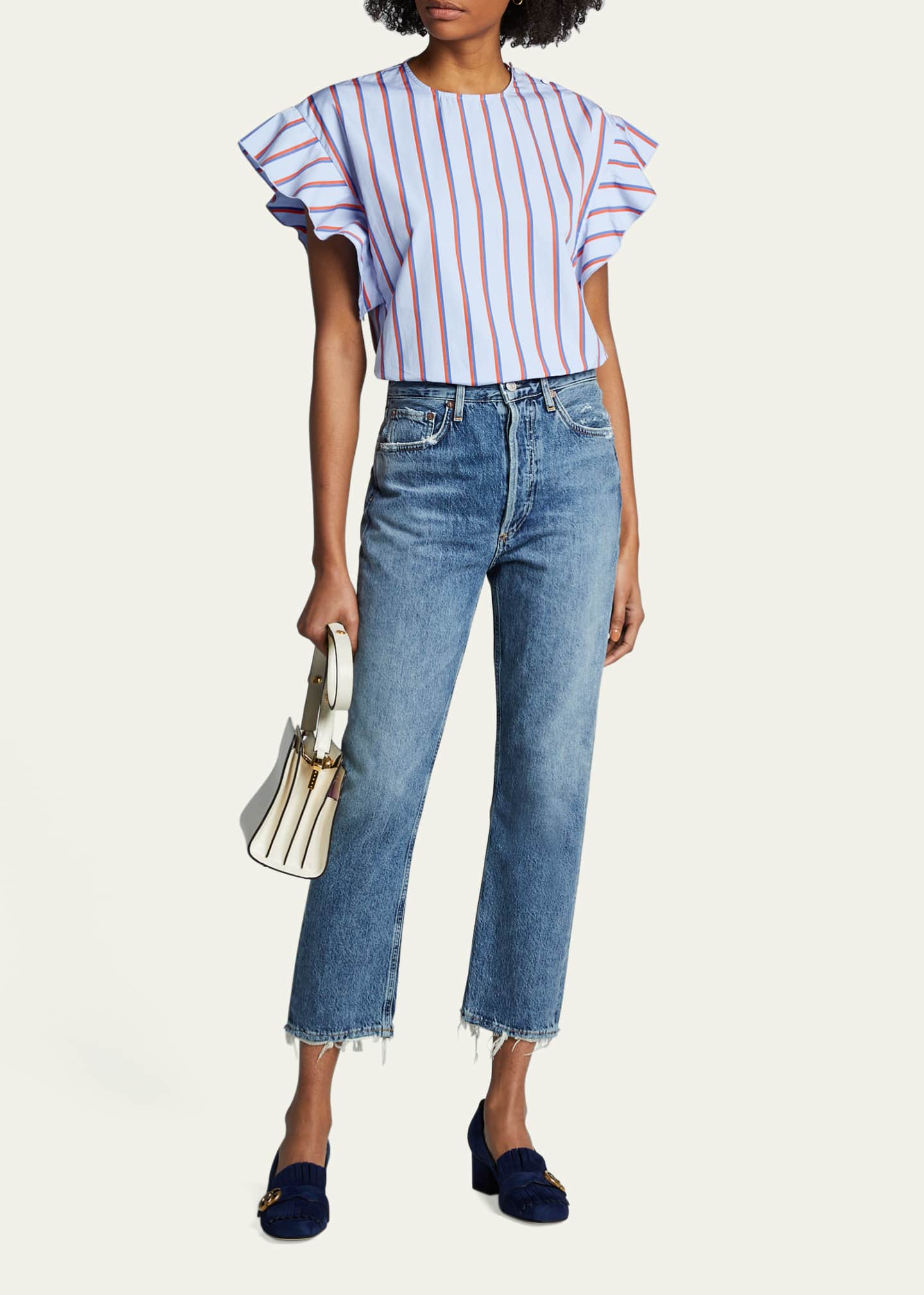 【関税込み】AGOLDE ブルー Riley ジーンズ AGOLDE Riley High-Rise Straight Crop Jeans - Bergdorf Goodman