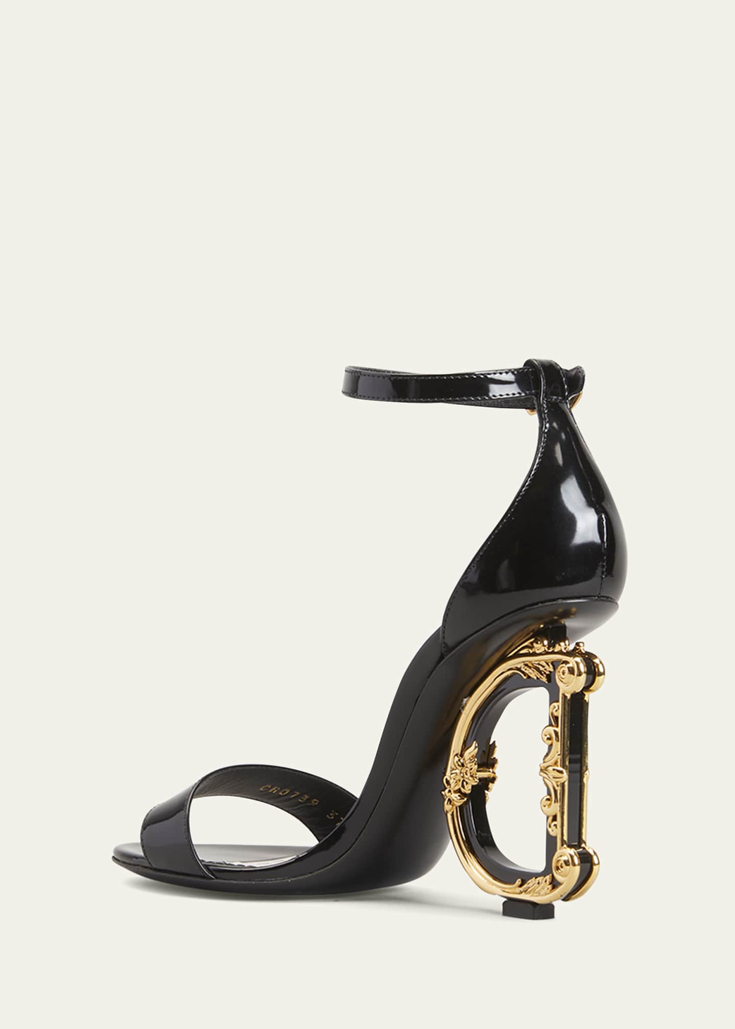 Dolce&Gabbana Patent Leather Sandals with Logo Heel - Bergdorf Goodman