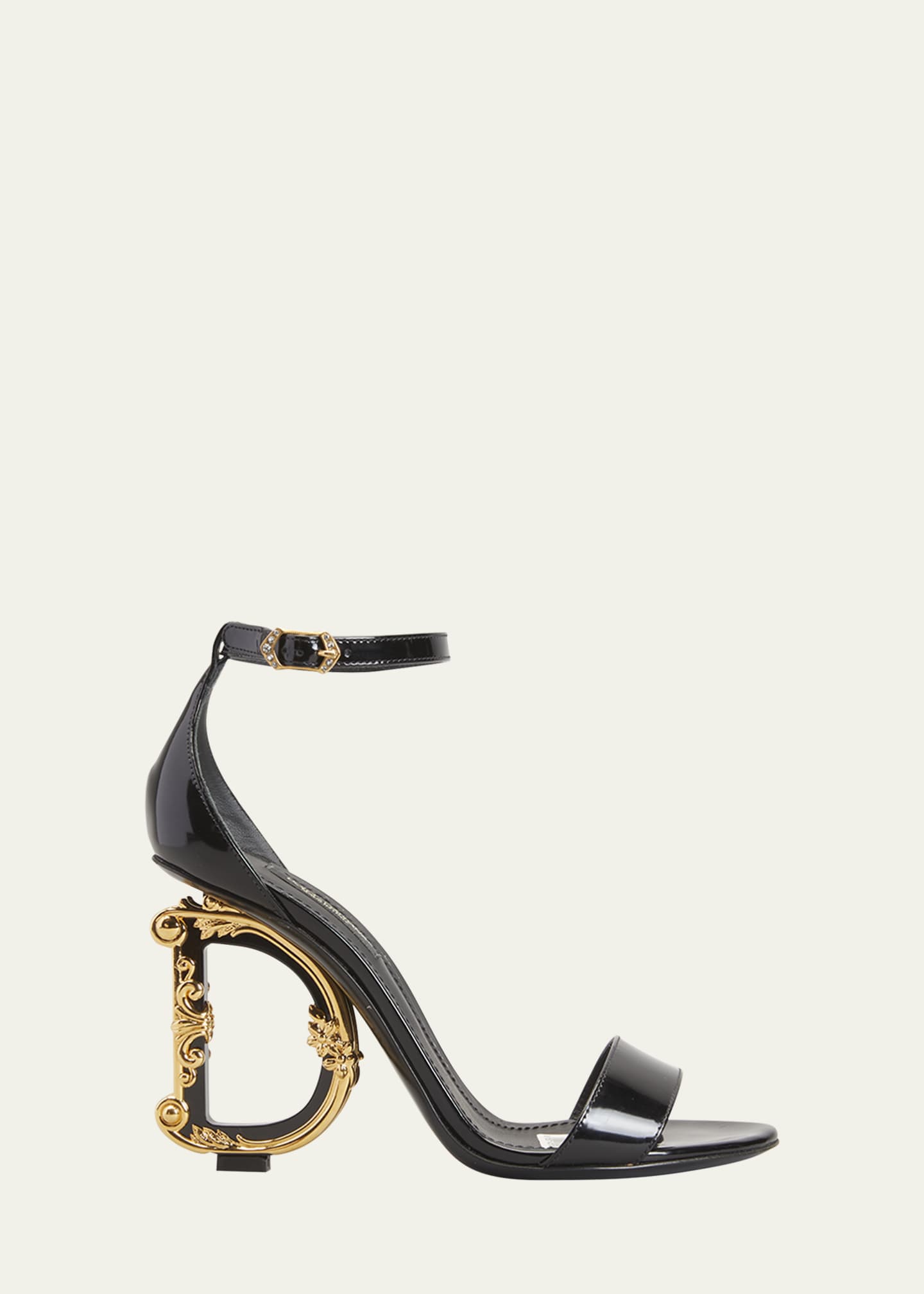 Dolce&Gabbana Patent Leather Sandals with Logo Heel - Bergdorf Goodman