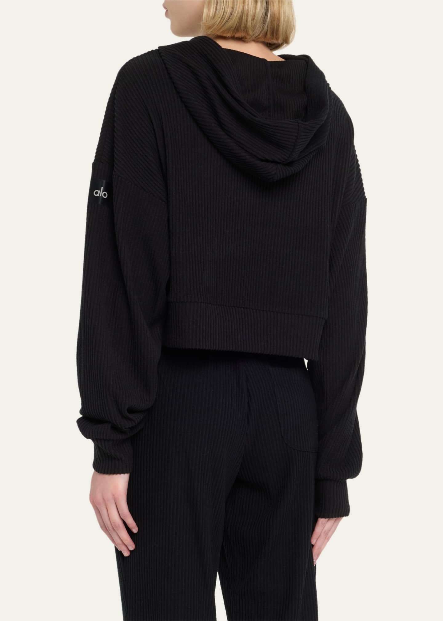 ALO YOGA Muse cropped ribbed brushed-jersey hoodie
