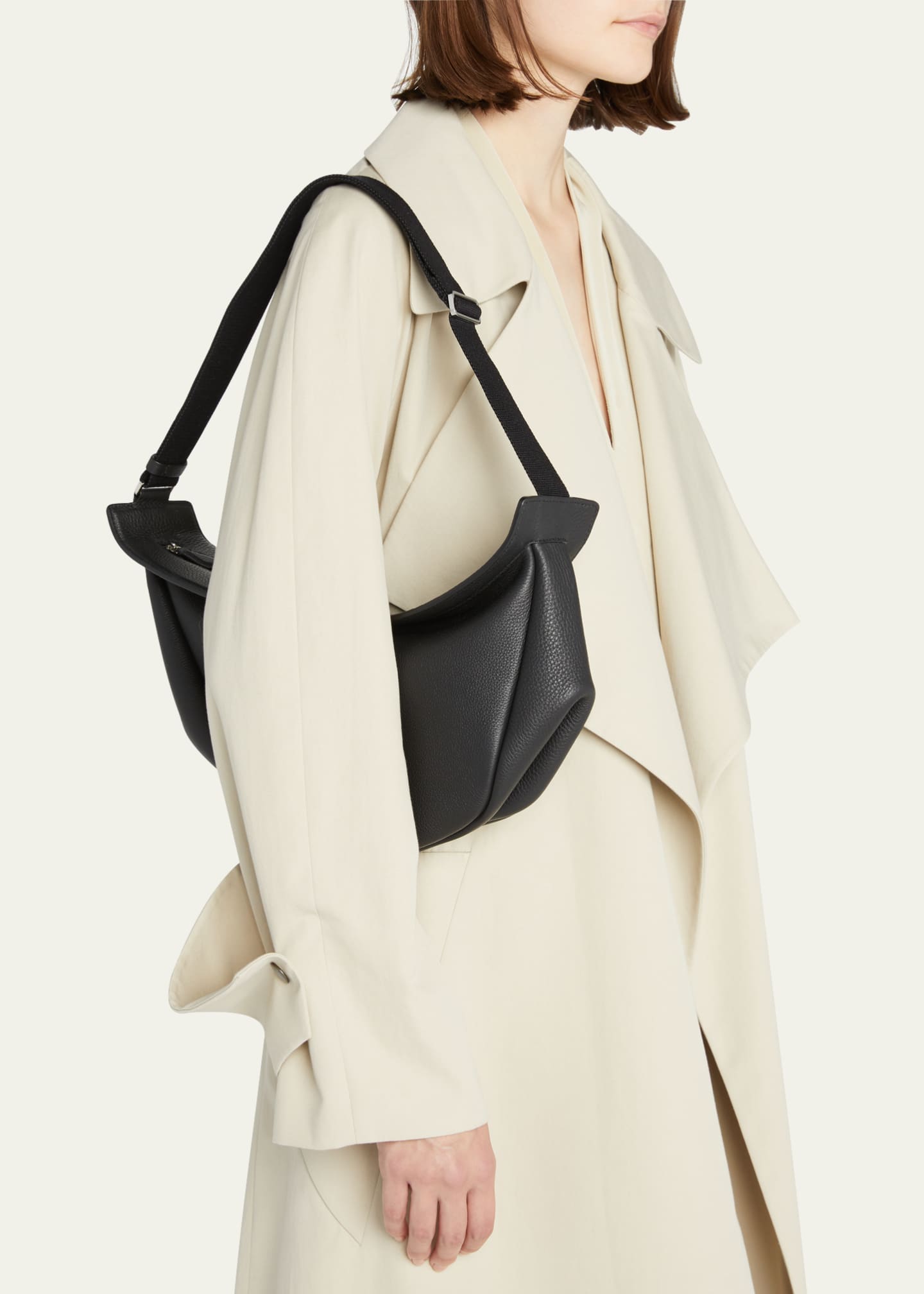 Slouchy Banana Large Leather Crossbody Bag in Black - The Row