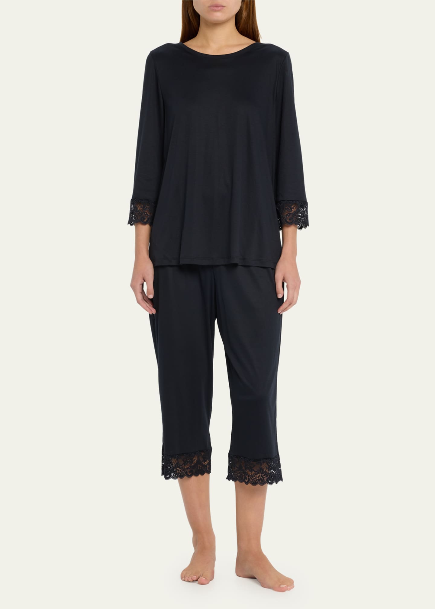 Hanro Moments Lace-Trim Cropped Pajama Set Image 2 of 5