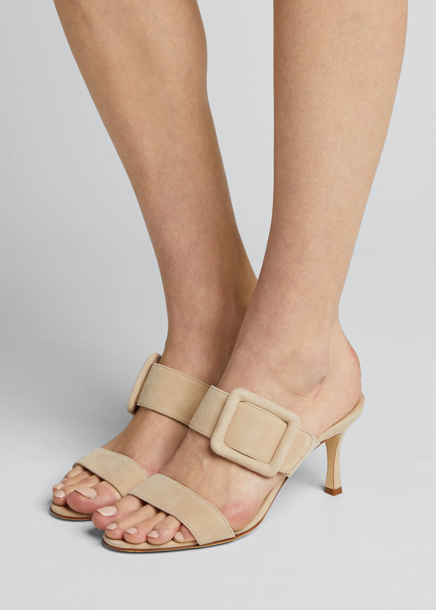 Manolo Blahnik Gable Suede Slide Heeled Sandals Bergdorf Goodman