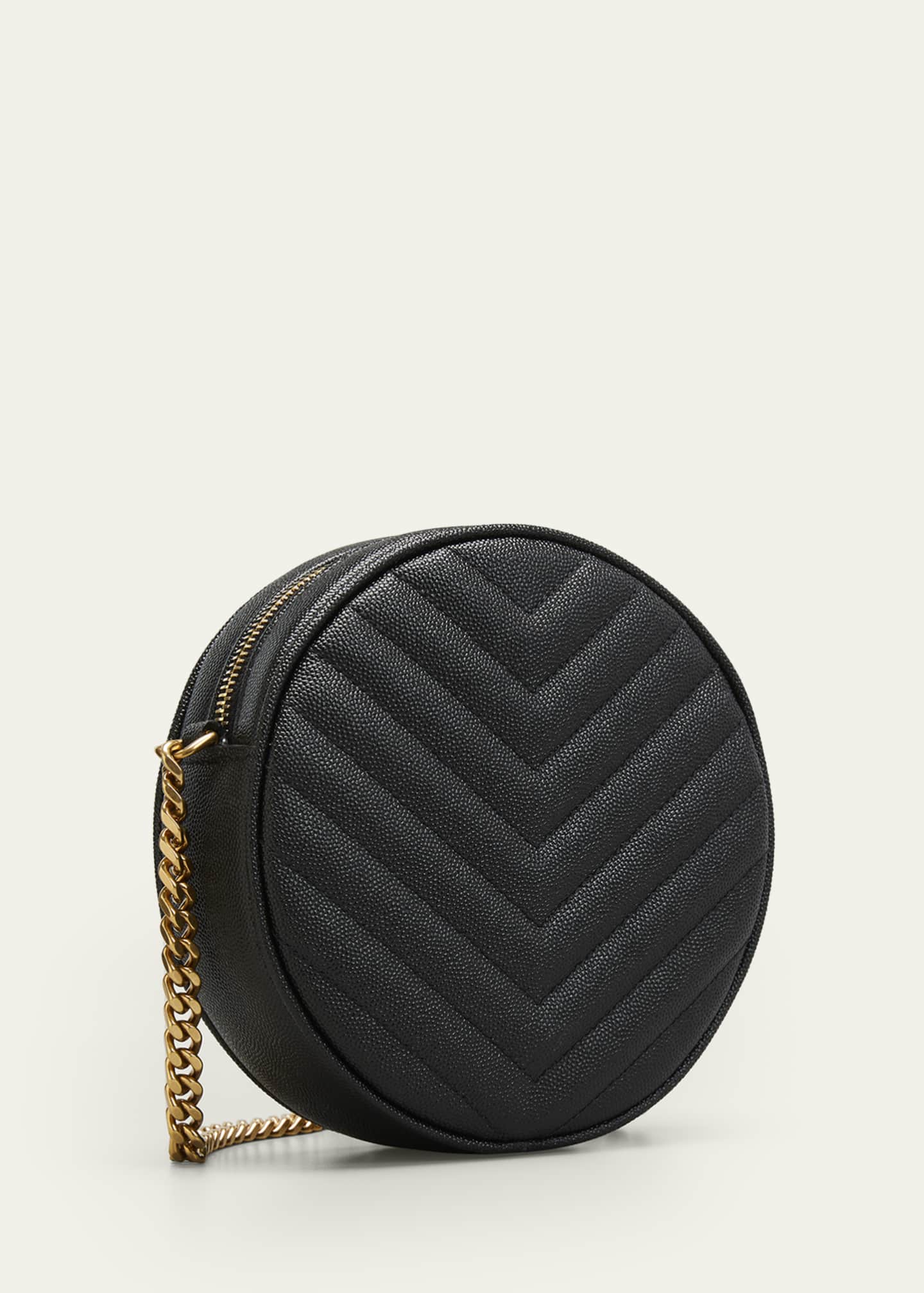 Saint Laurent Vinyle YSL Round Crossbody Bag in Quilted Grained Leather