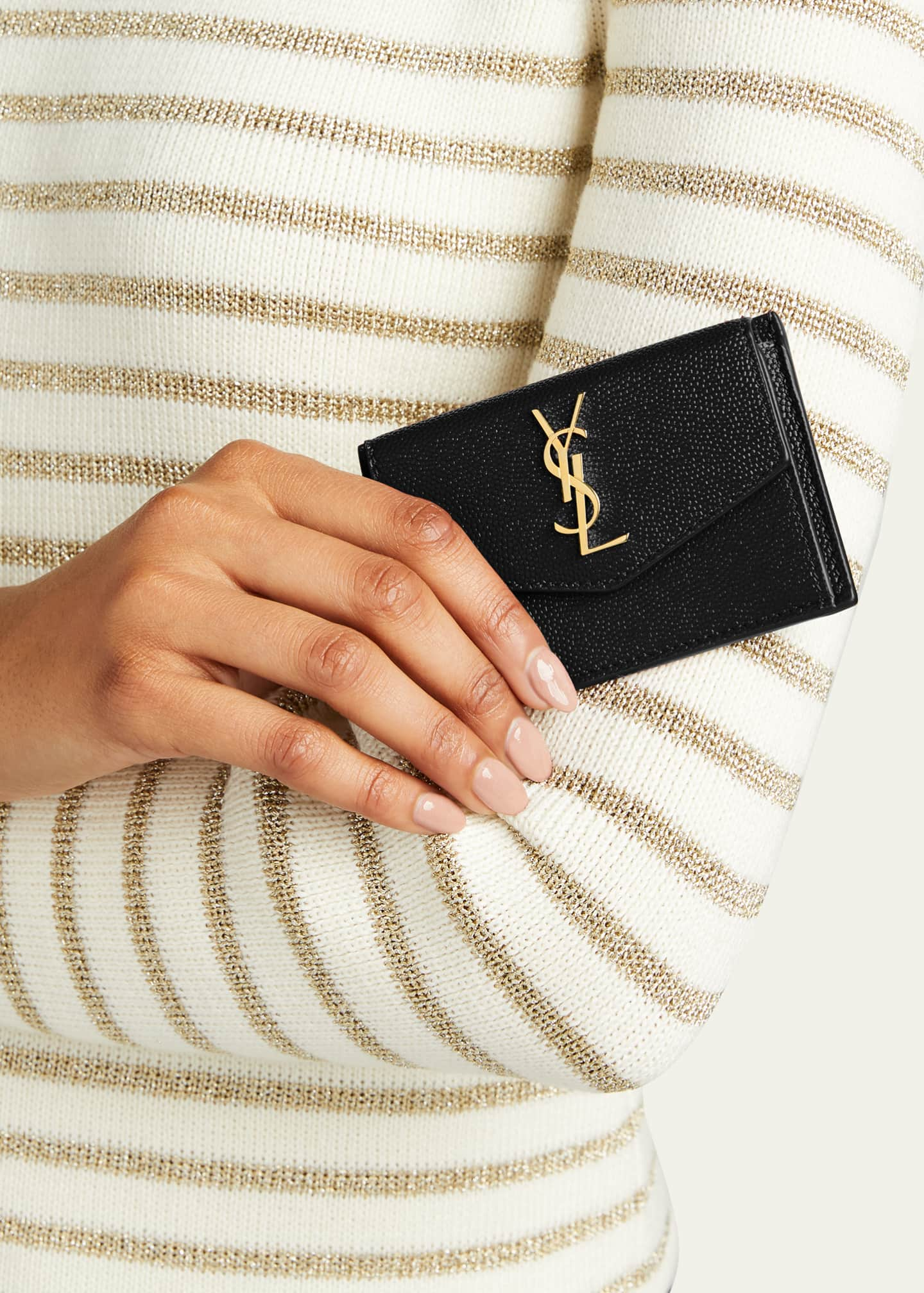 Saint Laurent Card Holder Monogram Quilted Textured Leather