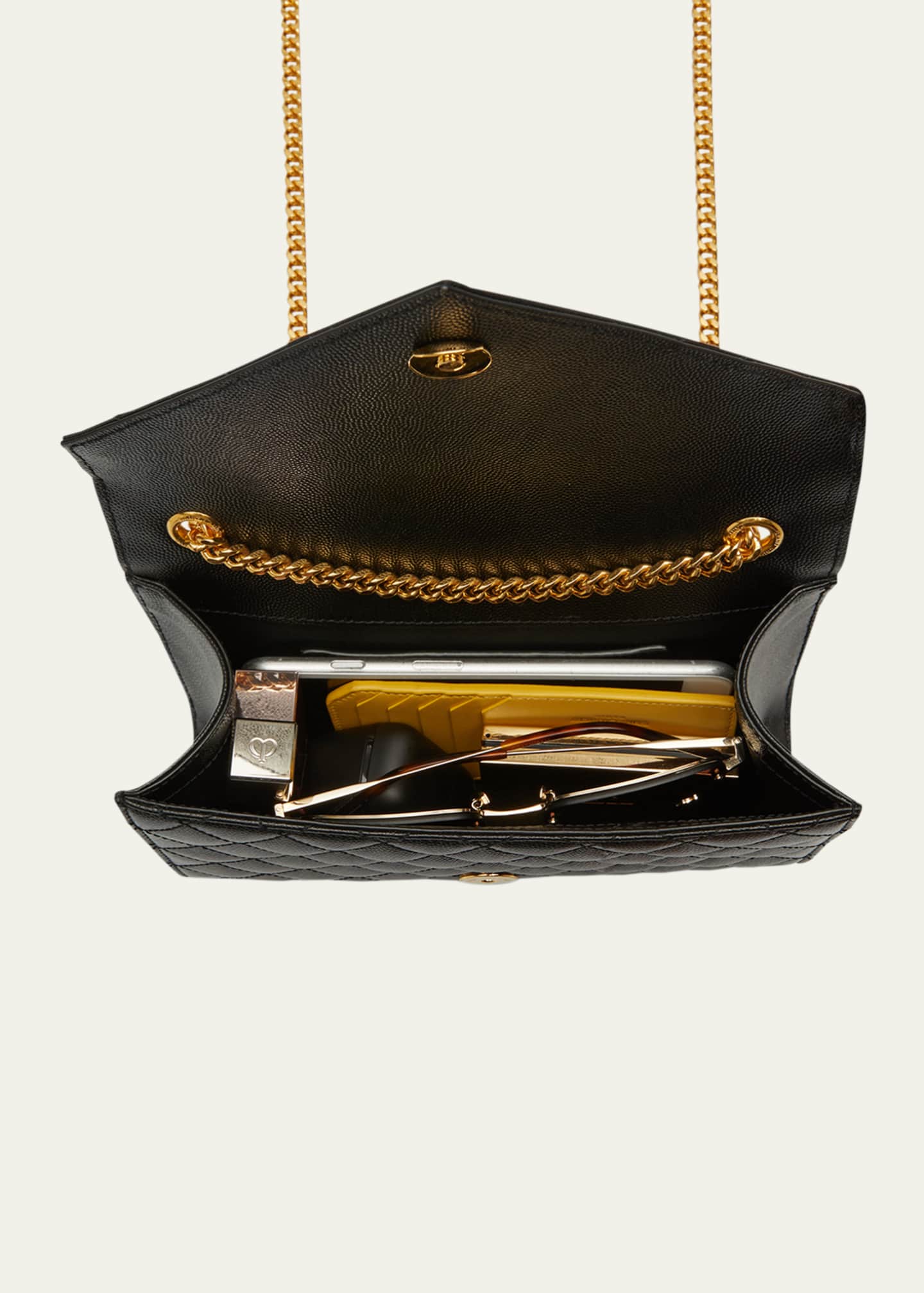 Saint Laurent Envelope Triquilt Small YSL Shoulder Bag in Grained Leather Image 6 of 7