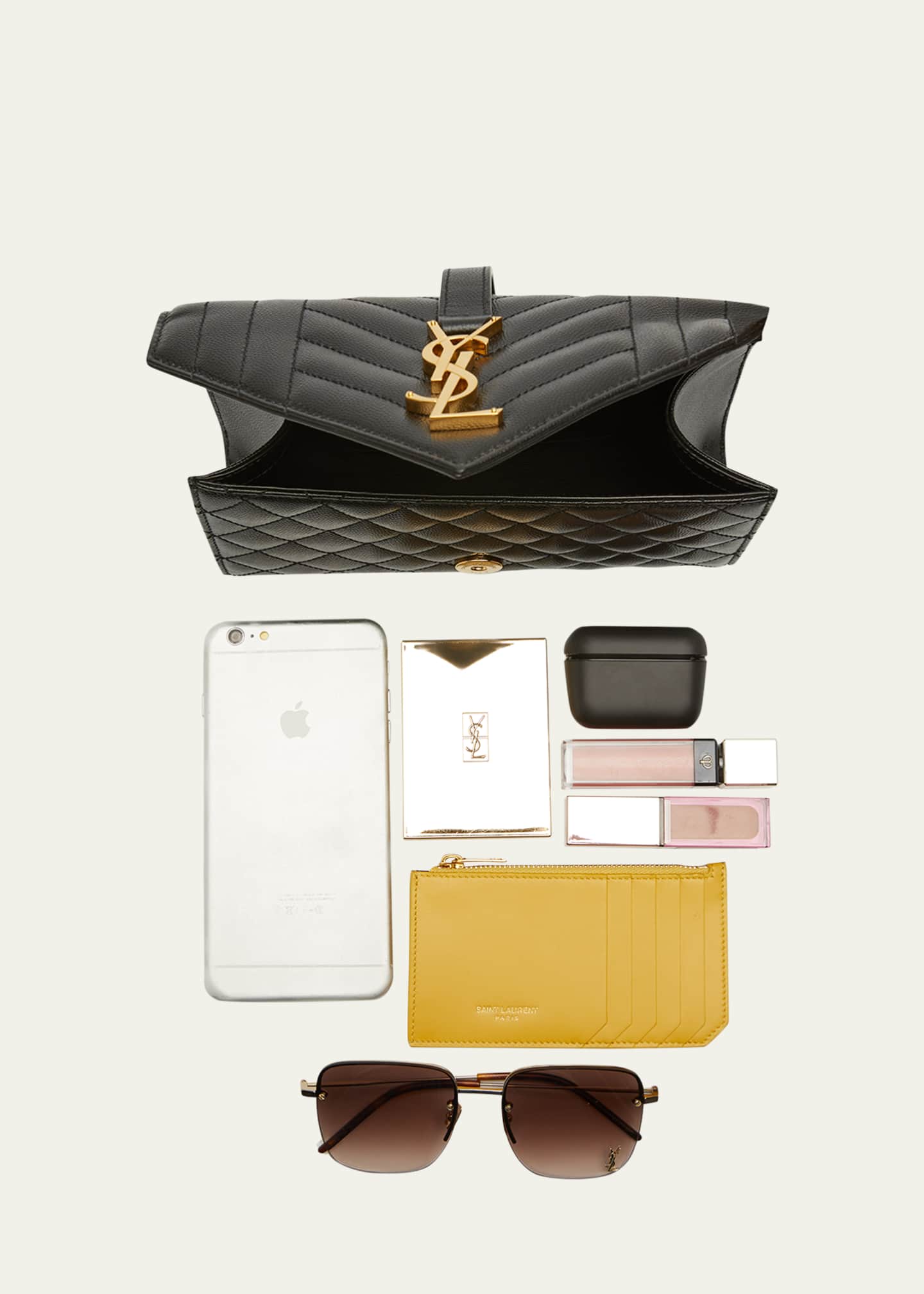 Saint Laurent Envelope Triquilt Small YSL Shoulder Bag in Grained Leather Image 7 of 7