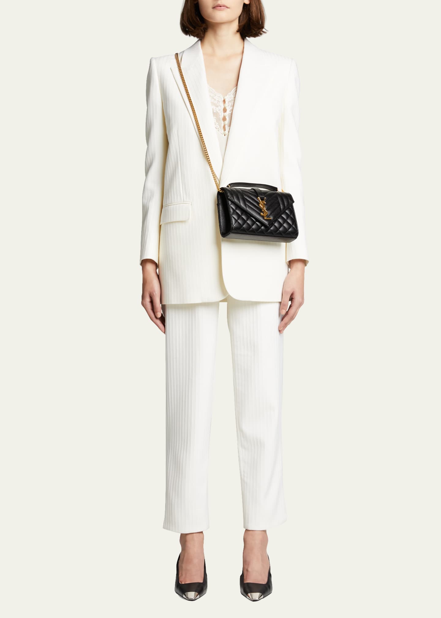 Saint Laurent Envelope Triquilt Small YSL Shoulder Bag in Grained Leather Image 5 of 7