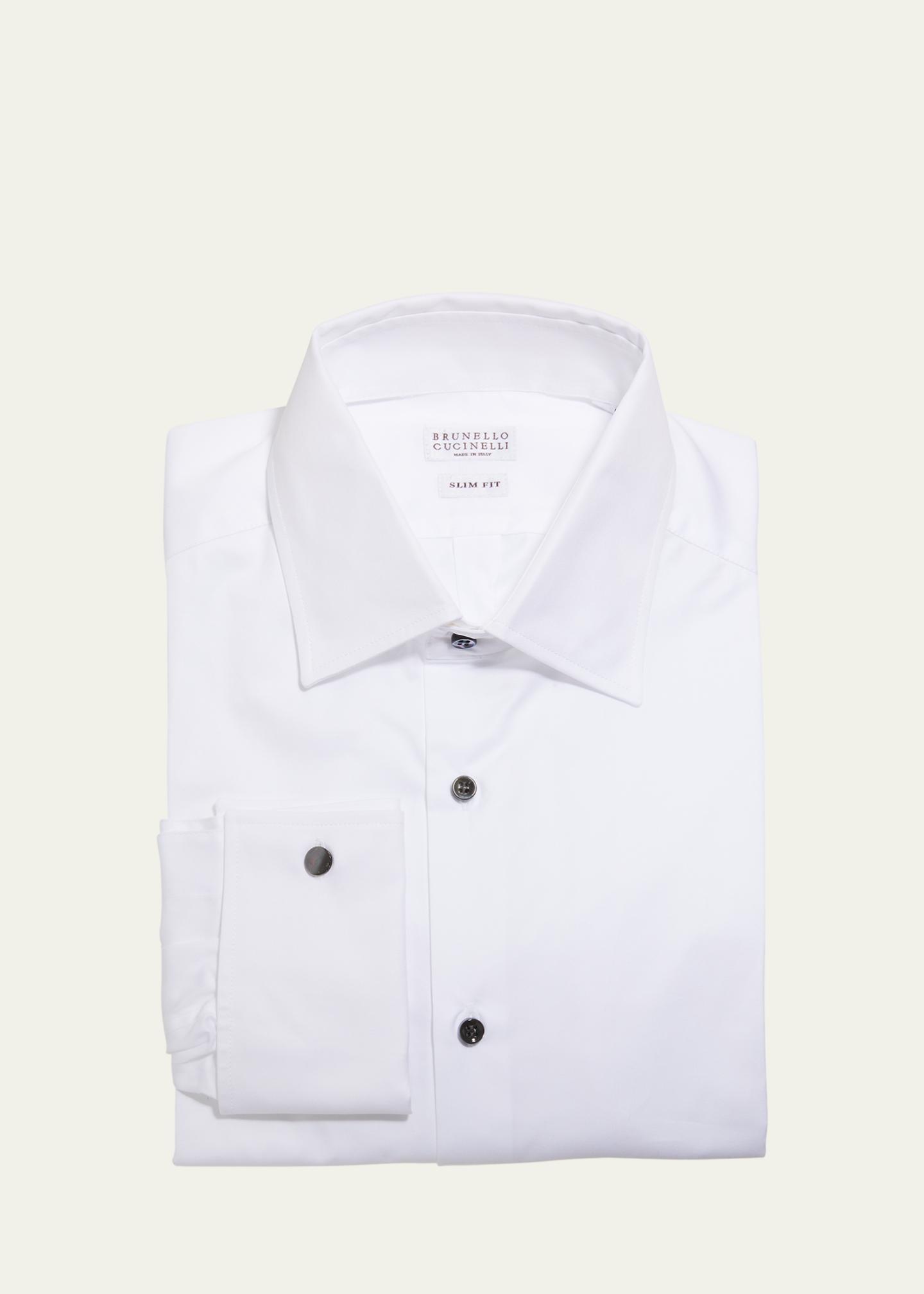 Men's Slim Fit Tuxedo Dress Shirt With French Cuffs & Wing Tip Collar – Wedding Groom Shirt (Sizes 15-17in)