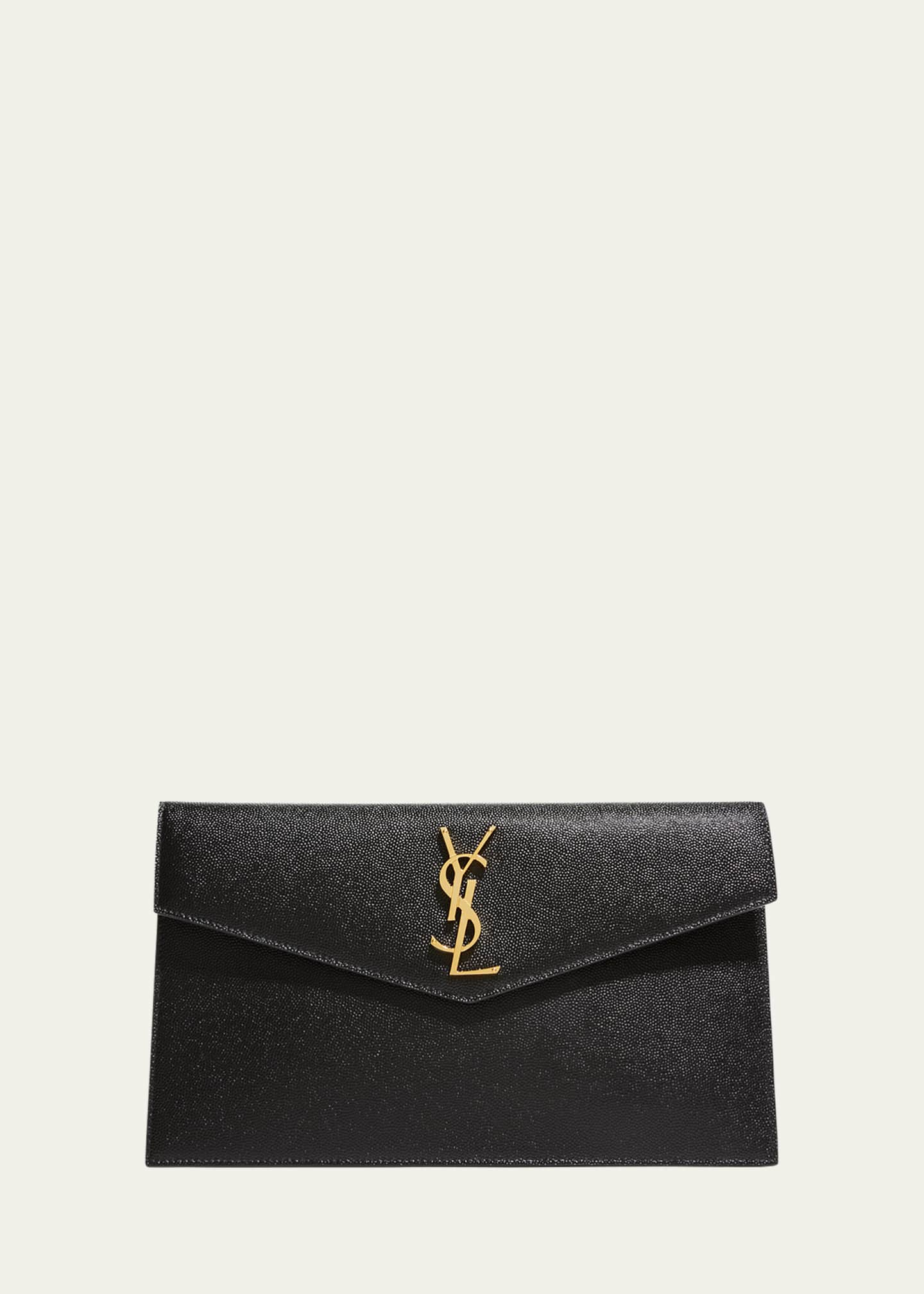 Saint Laurent Uptown Medium YSL Monogram Grain de Poudre Pouch Bag -  Bergdorf Goodman