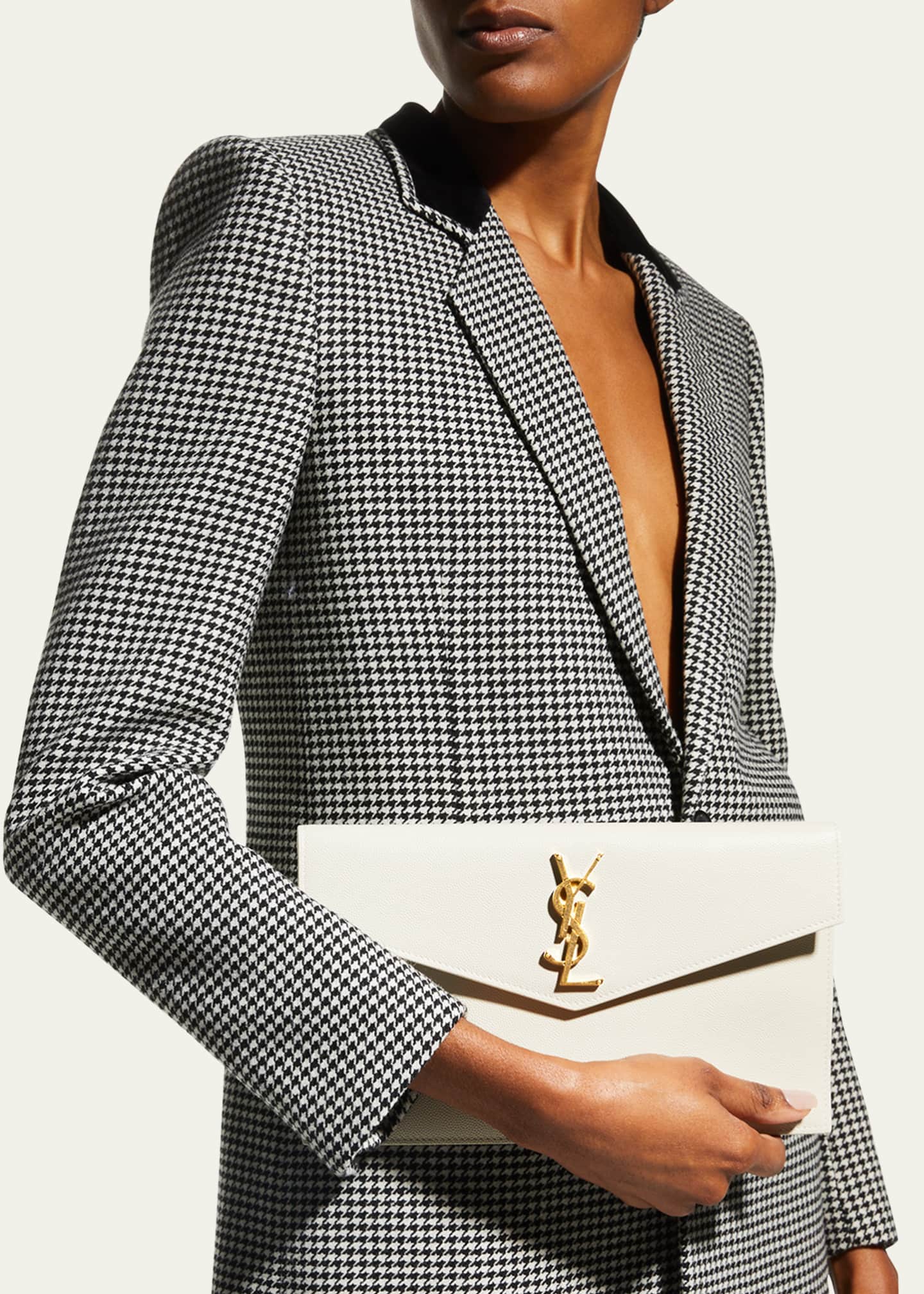 Saint Laurent Uptown YSL Pouch in Grained Leather Image 2 of 6
