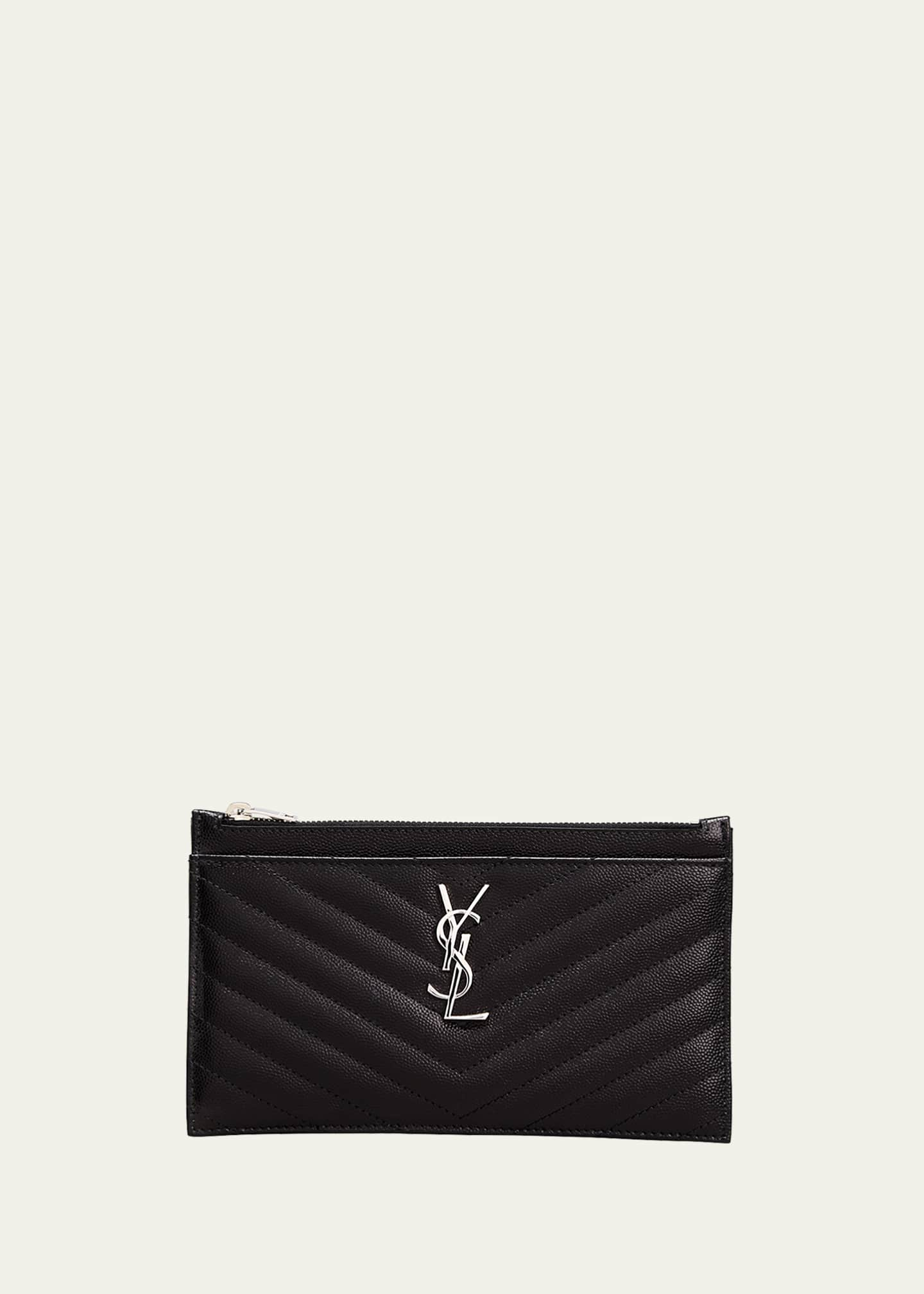 Saint Laurent Chevron Black Leather Monogram Pouch