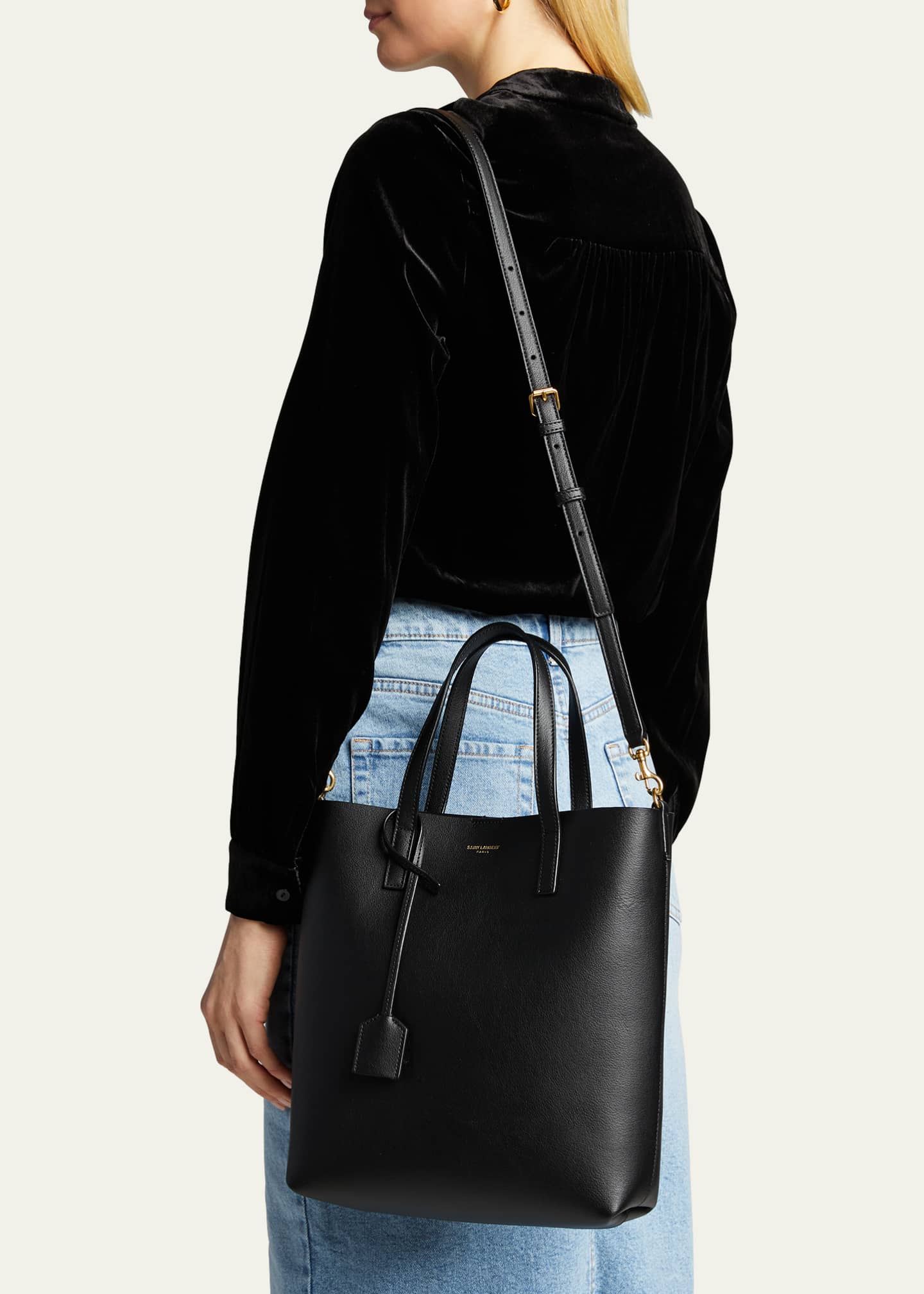 Leather Shopping Tote Bag in Black - Saint Laurent