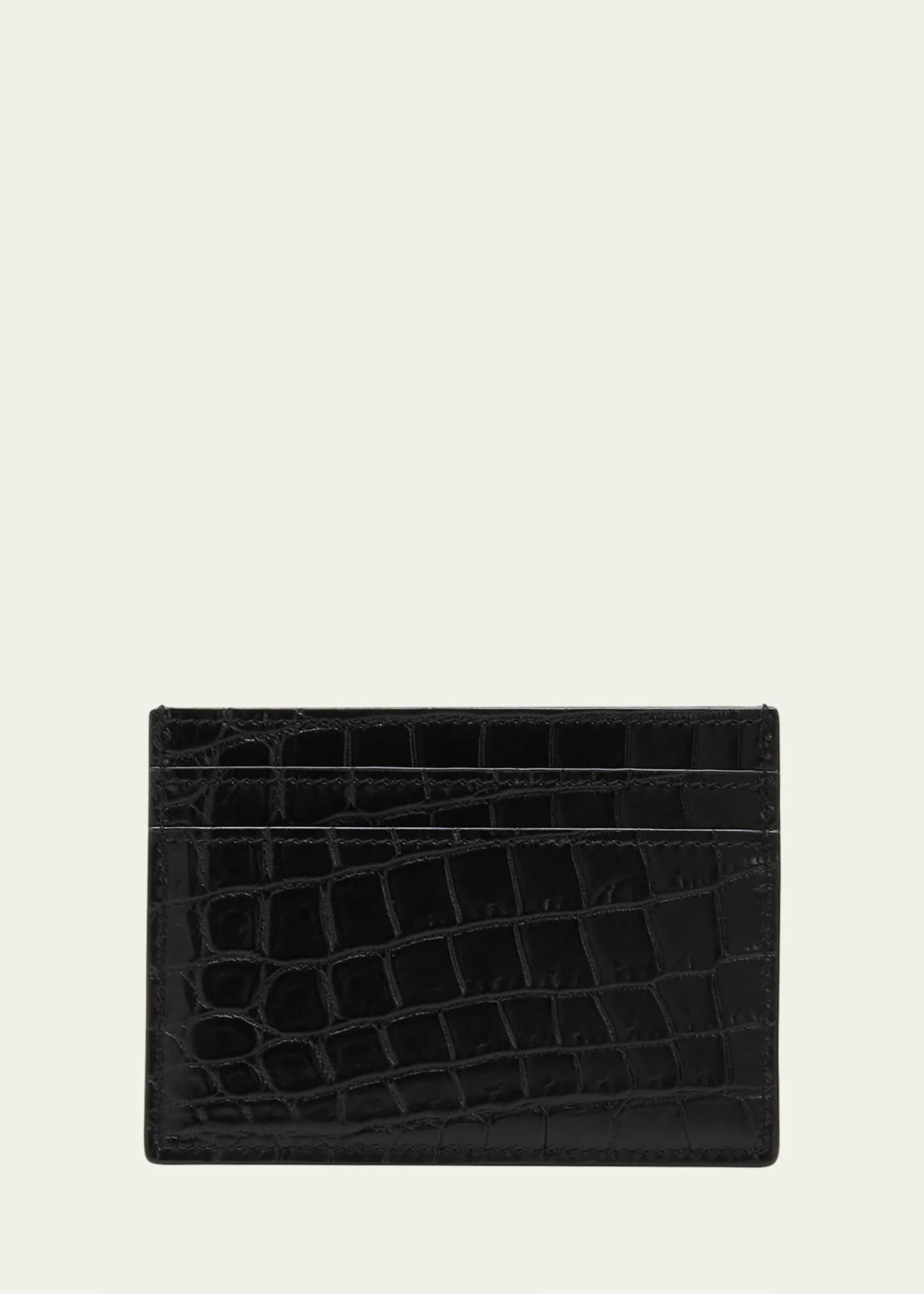 Saint Laurent Men's YSL Monogram Croc-Embossed Card Case