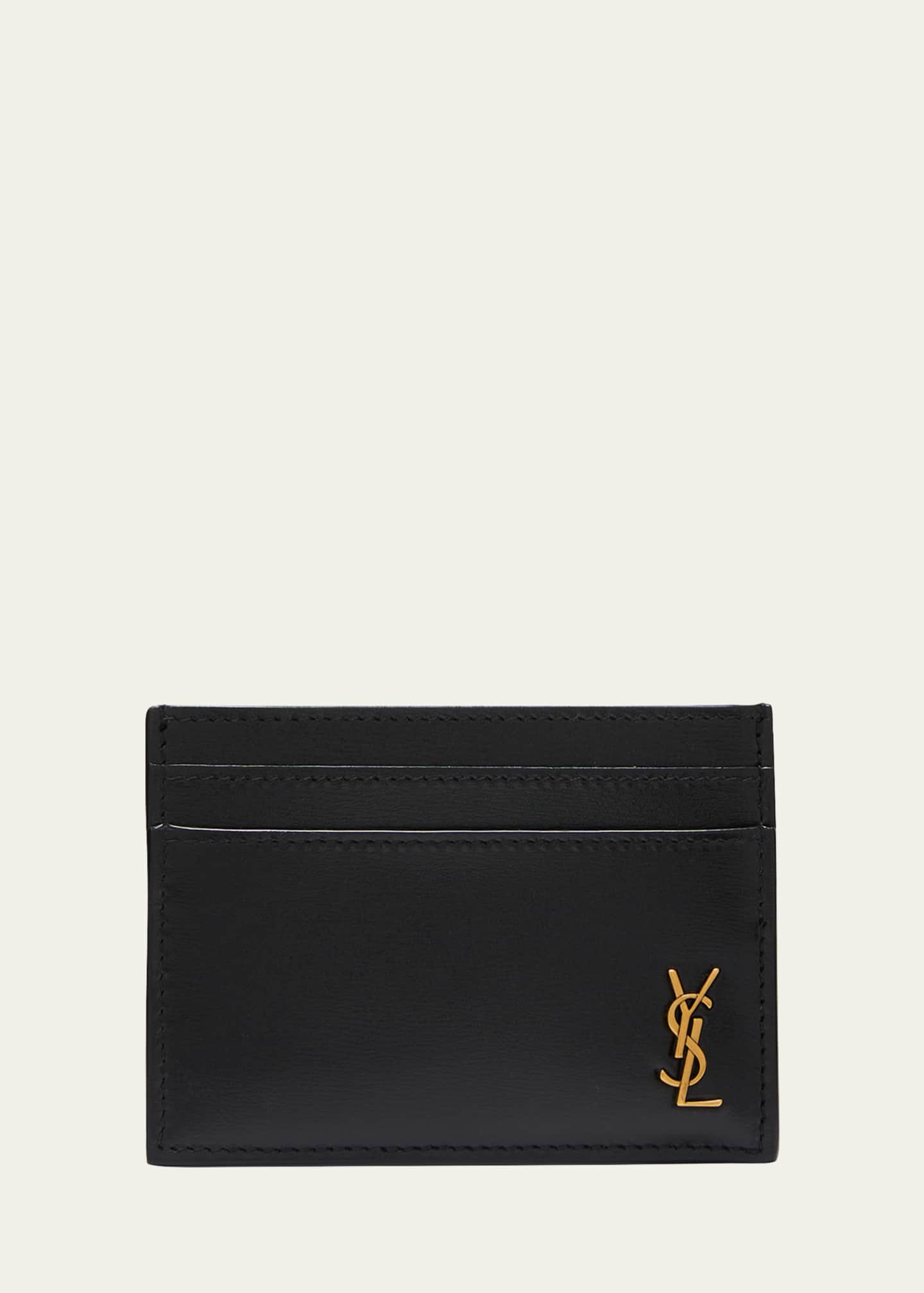Saint Laurent Men's Monogram Plaque Leather Card Holder - Bergdorf Goodman