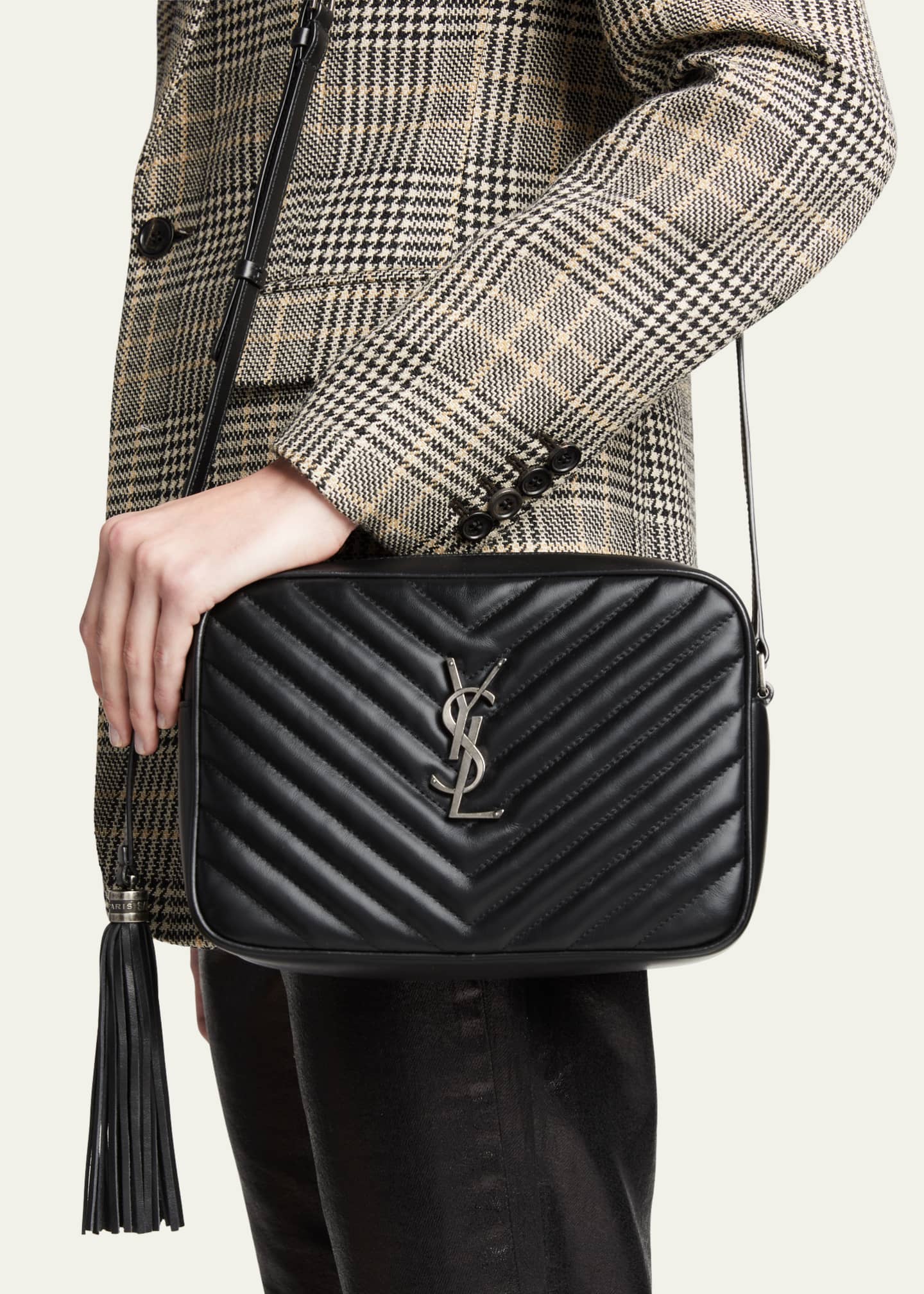 Lou Camera Leather Crossbody Bag in Black - Saint Laurent