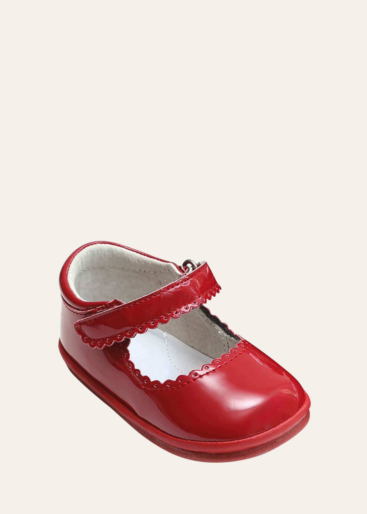 L'Amour Shoes Girl's Cara Scalloped Metallic Leather Mary Jane, Baby