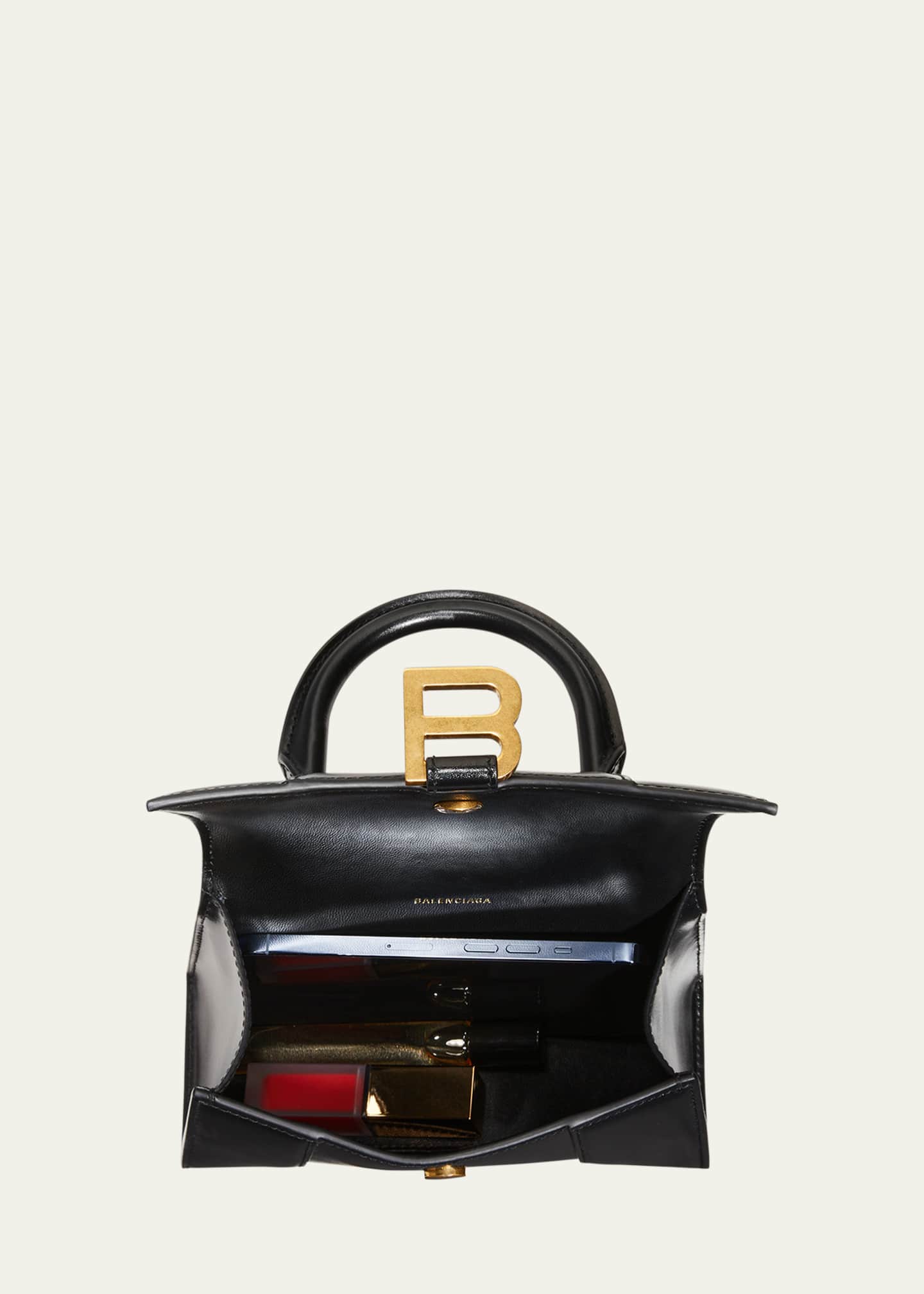 Balenciaga Hourglass XS Shiny Box Calf Top-Handle Bag