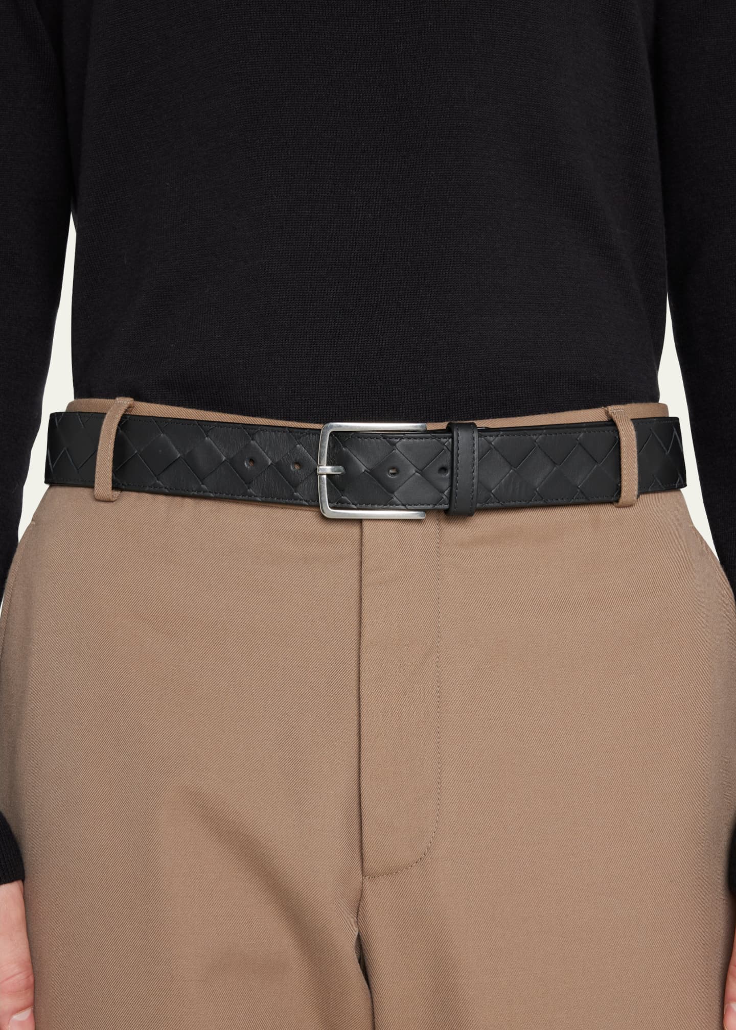 Bottega Veneta Men's Cintura Intrecciato Leather Belt Image 2 of 2