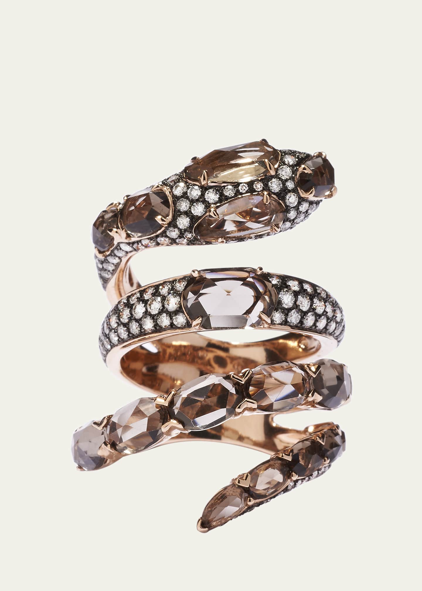 Daniella Kronfle Serpente Di Luce II Rose Gold Ring with Smokey Quartz and Diamonds