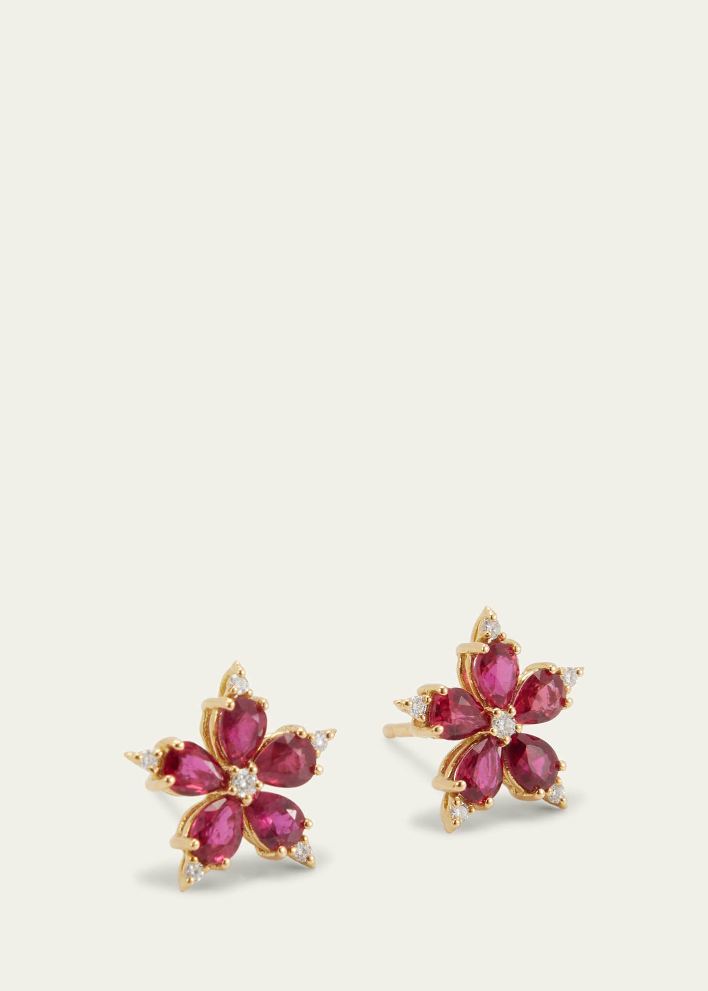 Paul Morelli Yellow Gold Small Star Anis Earring with Ruby and Diamond Image 3 of 4