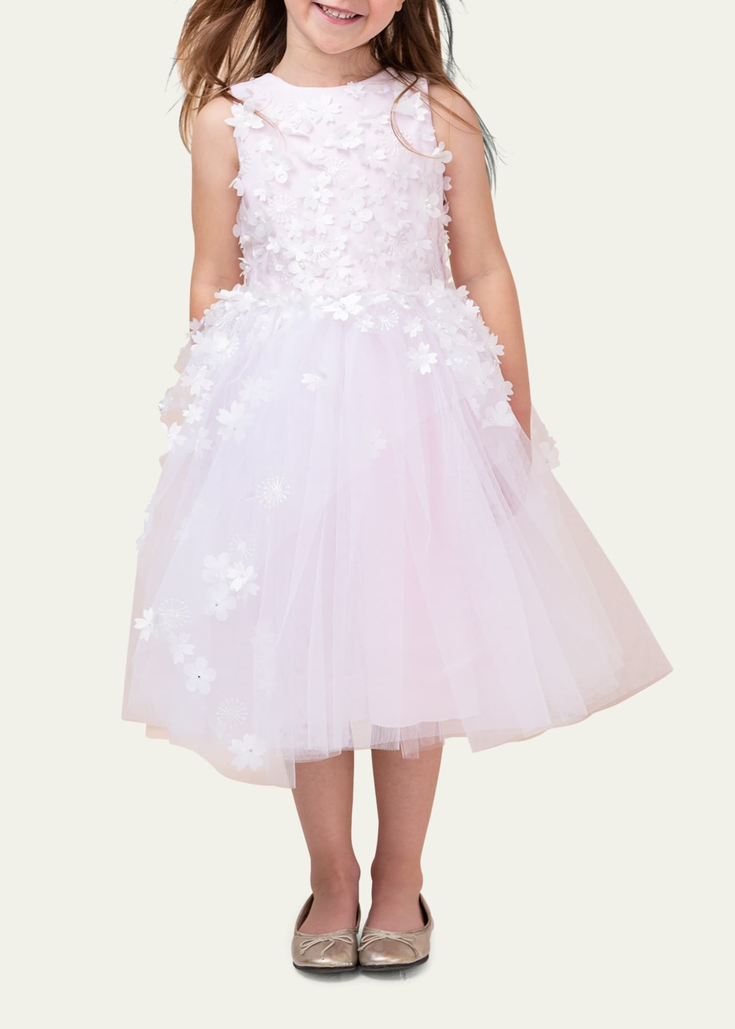 White Label by Zoe Girl s Lauren 3D Flower Embellished Tulle Dress Size 2 12 White Blush 3 Girls Apparel Dresses