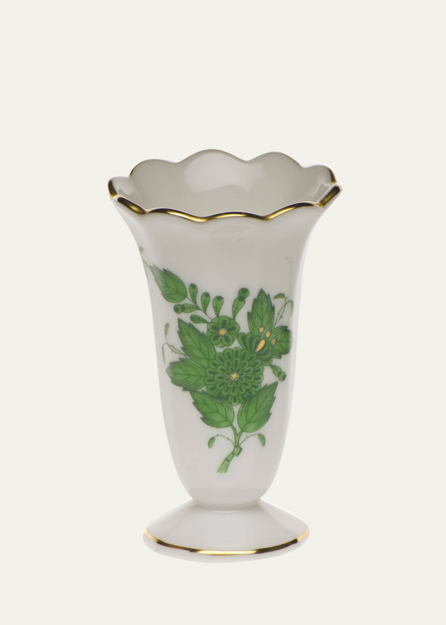 Herend Chinese Bouquet Green Scalloped Bud Vase