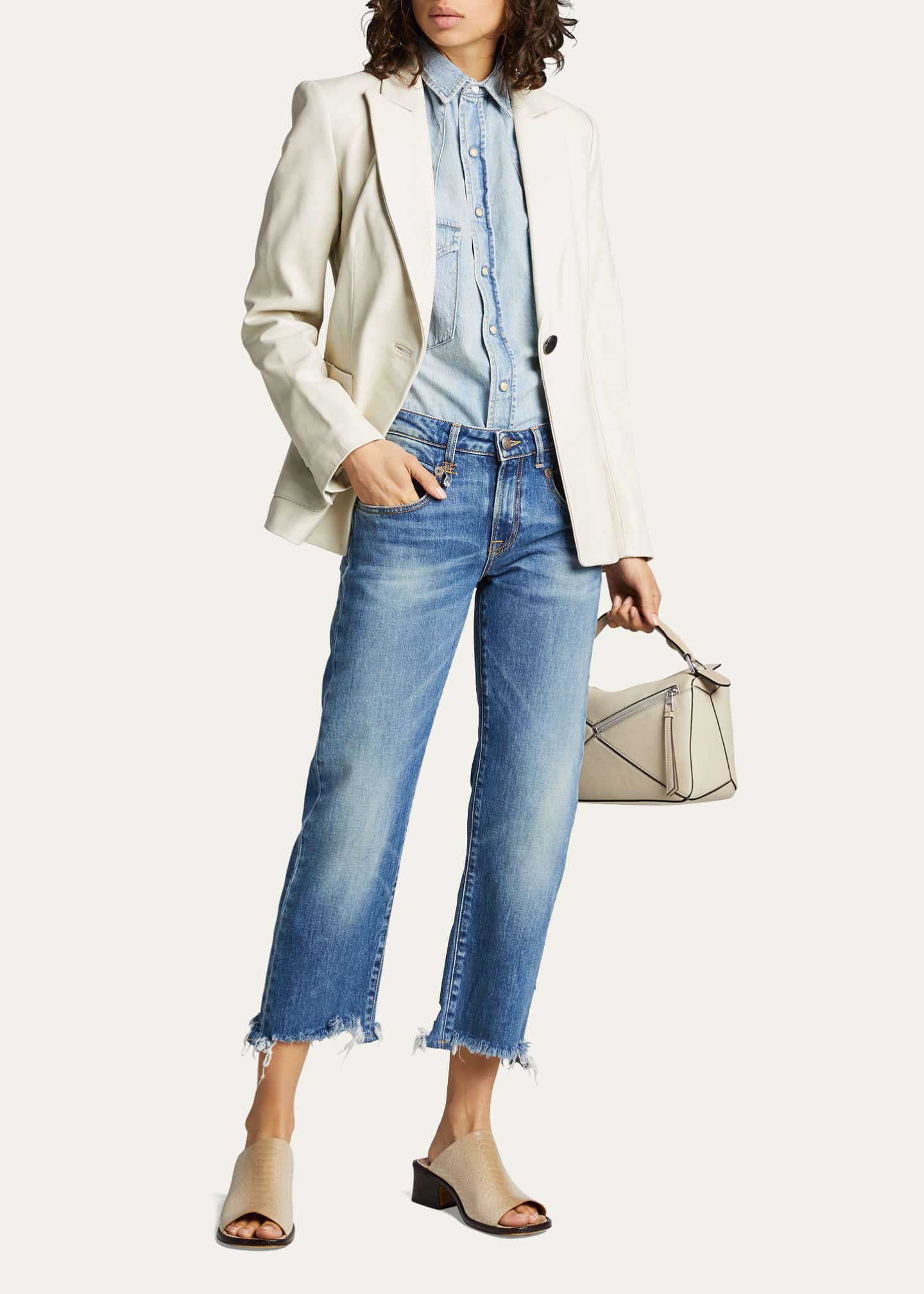 R13 Boy Straight Cropped Jeans w/ Ripped Hem Image 2 of 5