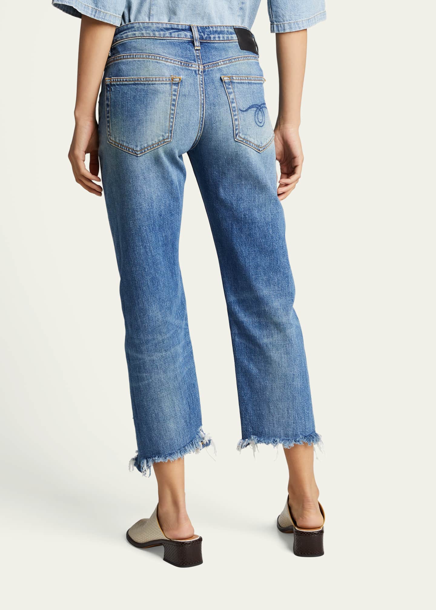 R13 Boy Straight Cropped Jeans w/ Ripped Hem Image 3 of 5