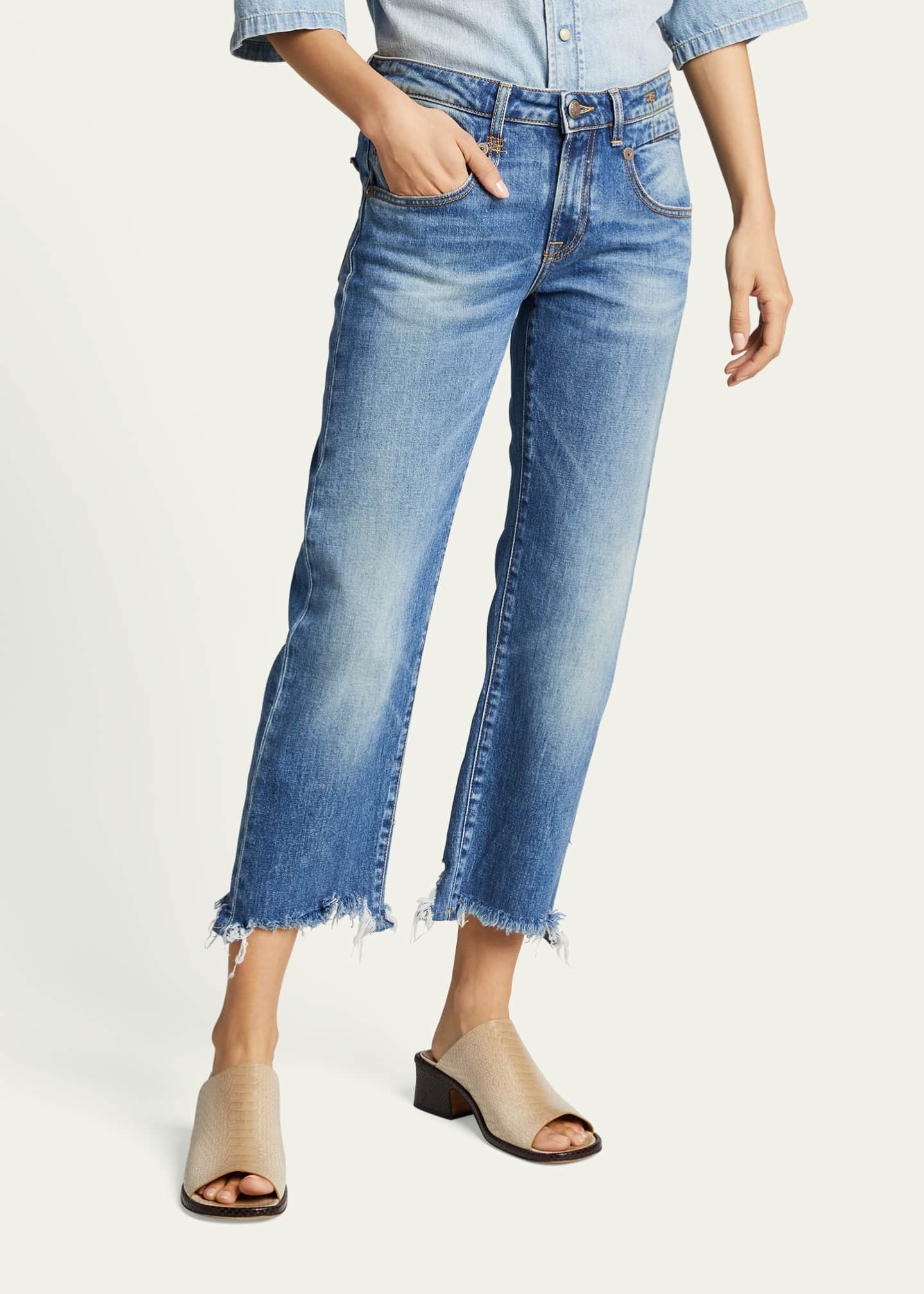 R13 Boy Straight Cropped Jeans w/ Ripped Hem - Bergdorf Goodman