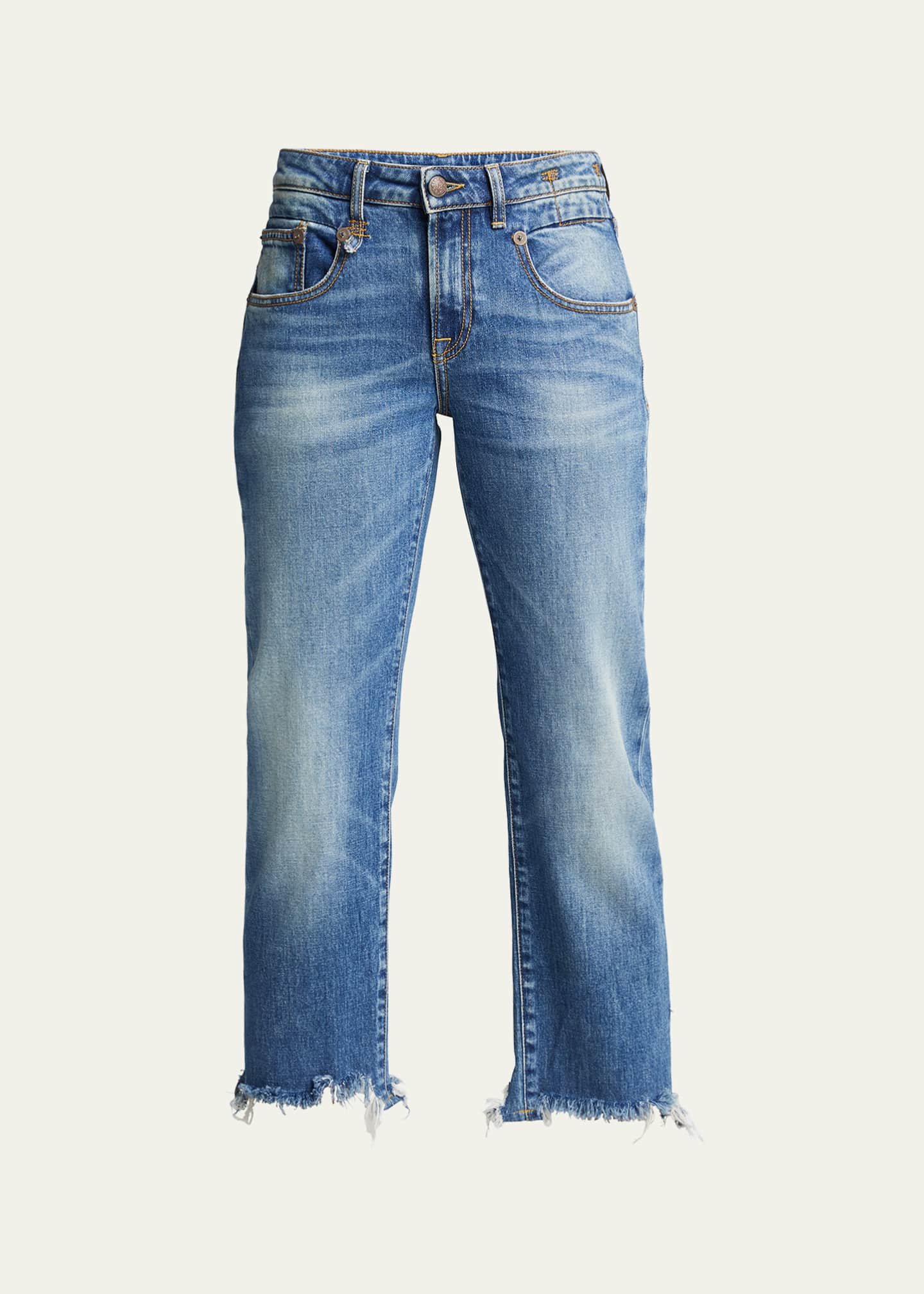 R13 Boy Straight Cropped Jeans w/ Ripped Hem