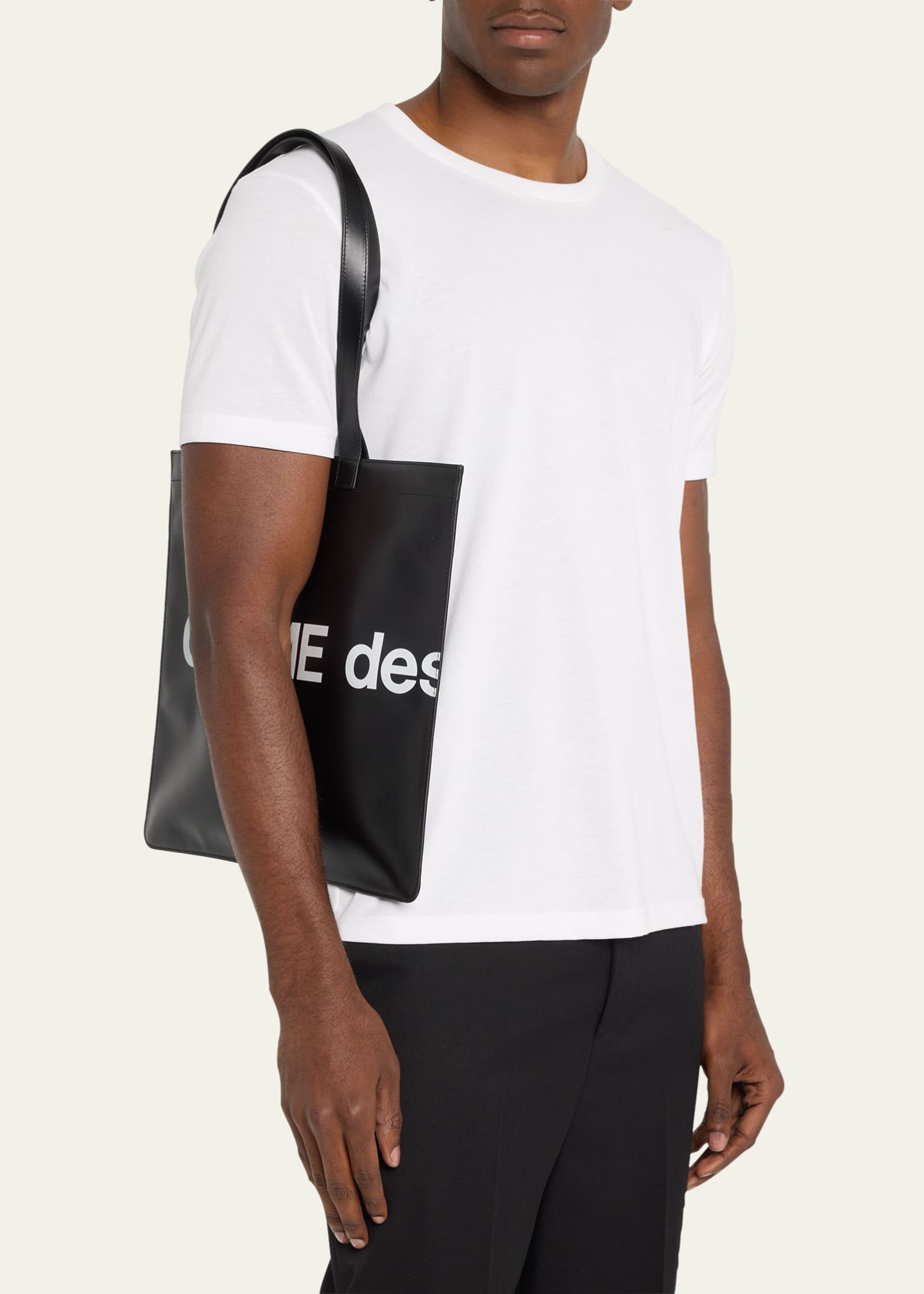 Comme des Garcons Leather Tote Bag with Logo Black