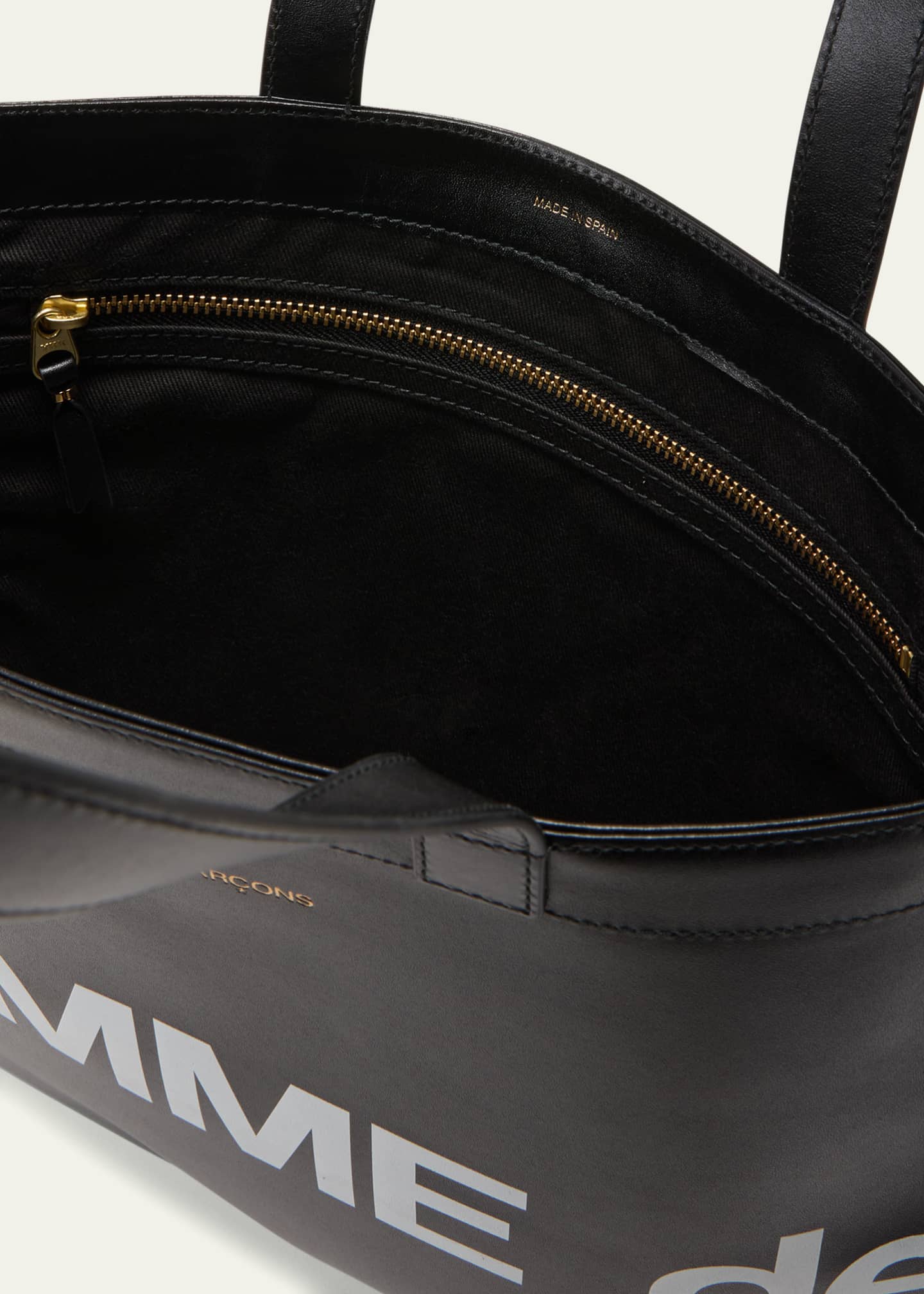 Comme des Garcons Leather Tote Bag with Logo Black